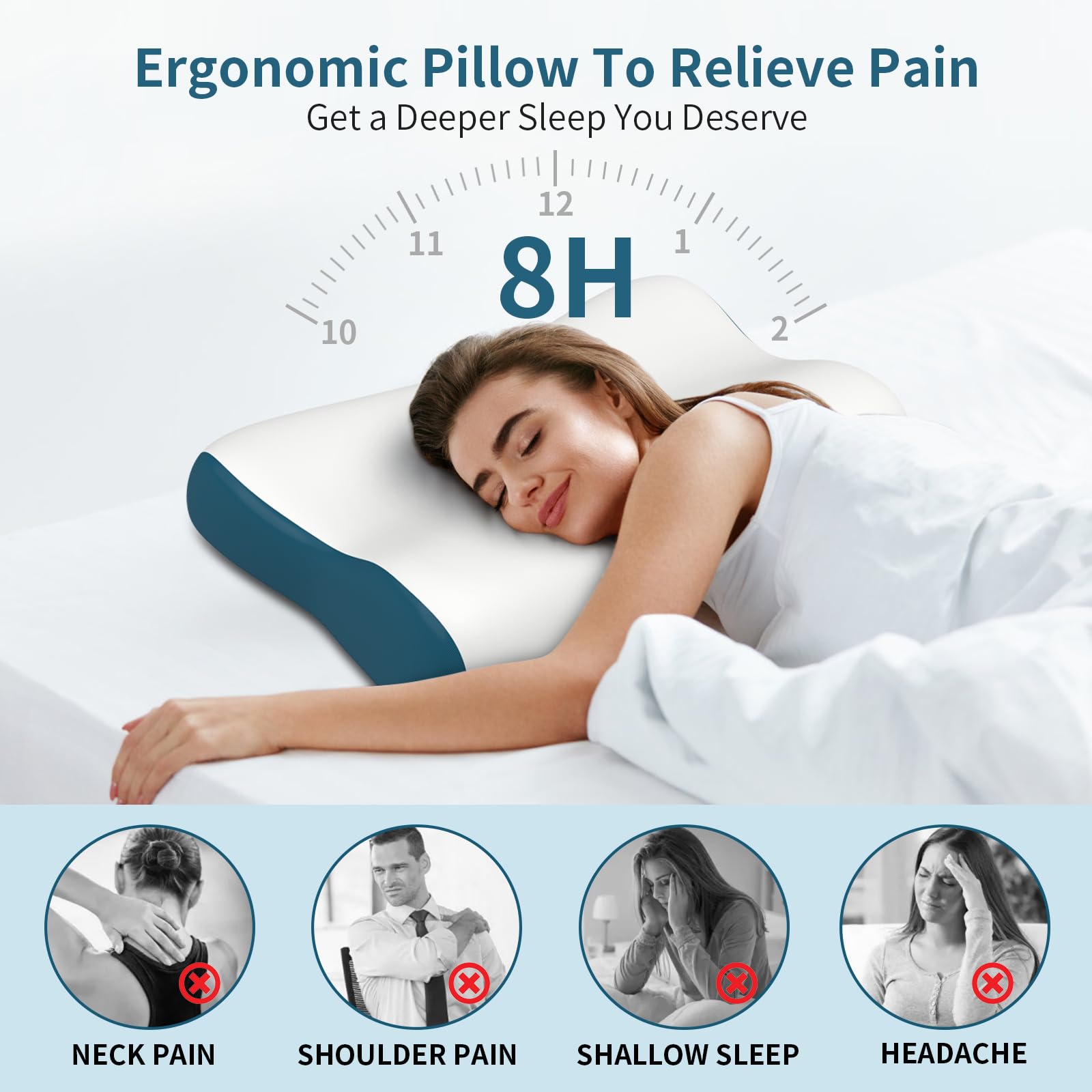 Cervical Neck Pillow for Pain Relief, Contour Memory Foam Pillows for Sleeping, Ergonomic Pillow Orthopedic Cooling Pillow Bed Pillow Neck Support for Side Back Stomach Sleepers - Medaid International