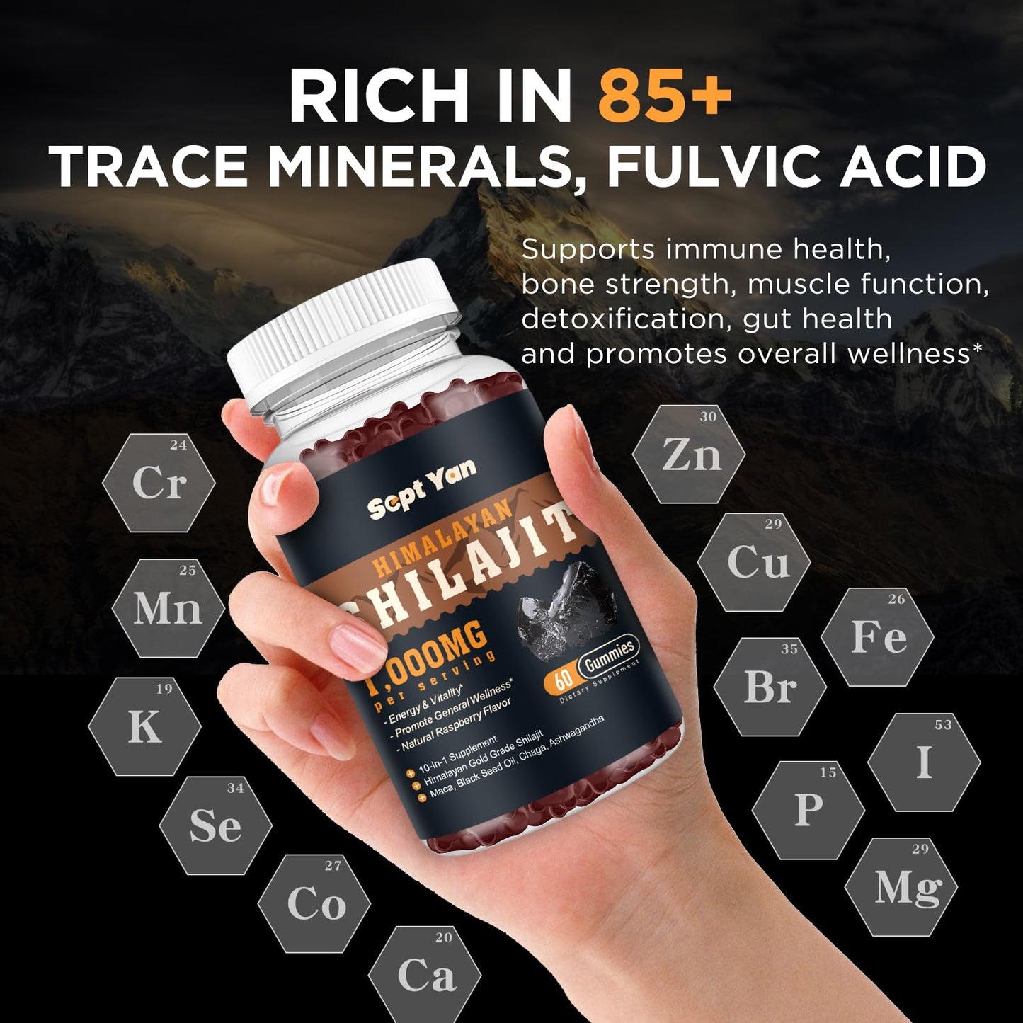 Shilajit Gummies 1000mg - Shilajit Pure Himalayan Organic for Men & Women 85+ Trace Minerals Shilajit Resin with Ashwagandha, Maca, Black Seed Oil - Energy, Brain, Immunity, Sugar Free Raspberry 60ct - Medaid International
