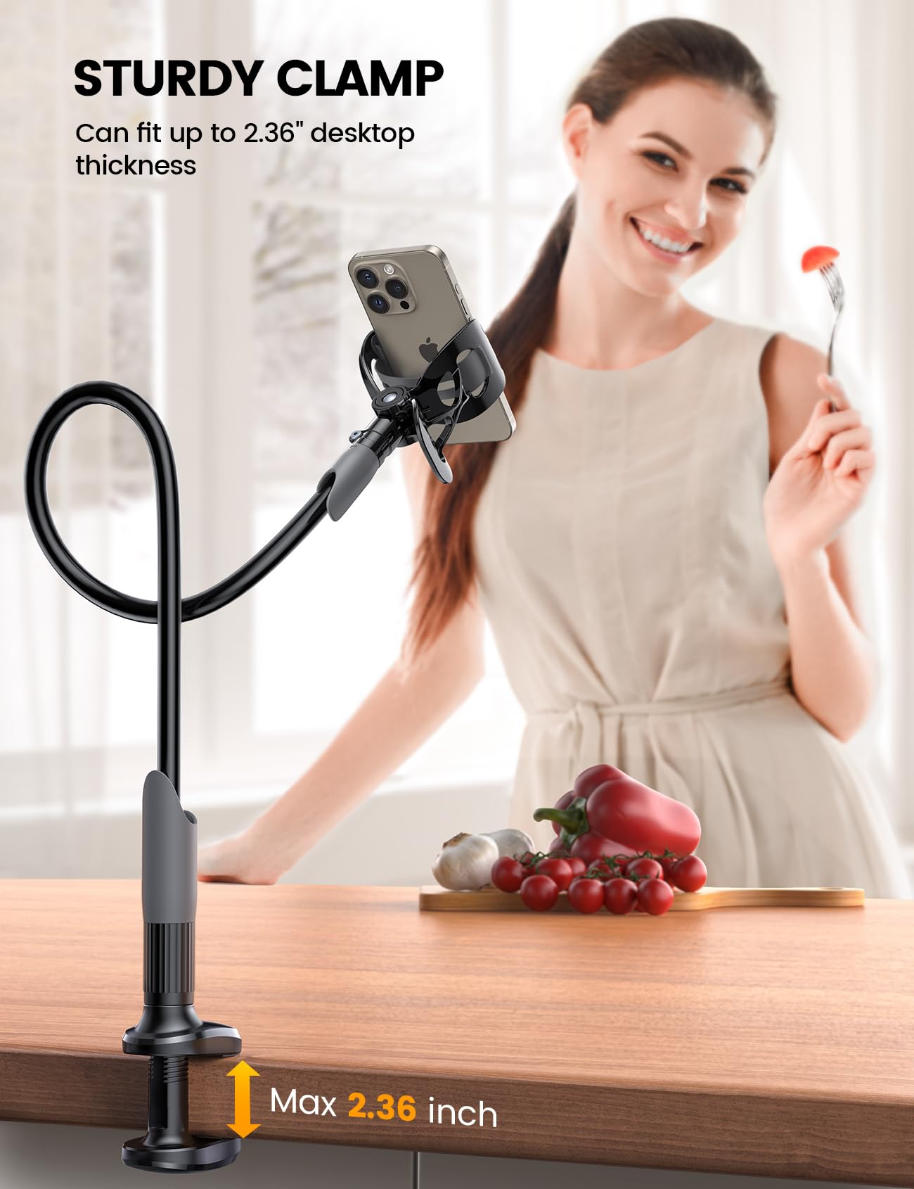 Lamicall Gooseneck Phone Holder for Bed - Cell Phone Mount Clamp Clip, Flexible Long Arm, Overhead Mount for Desk Headboard Bedside, for iPhone Air 17 Pro Max, 16 Pro Max, 15, 14 & 4-7" Phone - Medaid International