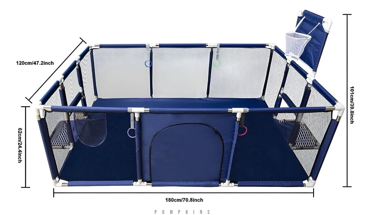 Baby Playpen, Fold Down Safety Playpen for Toddlers, Extra Large & Reliable Play Center for Infants with Anti Slip Suckers and Super Soft Breathable Mesh, 180×120×62cm