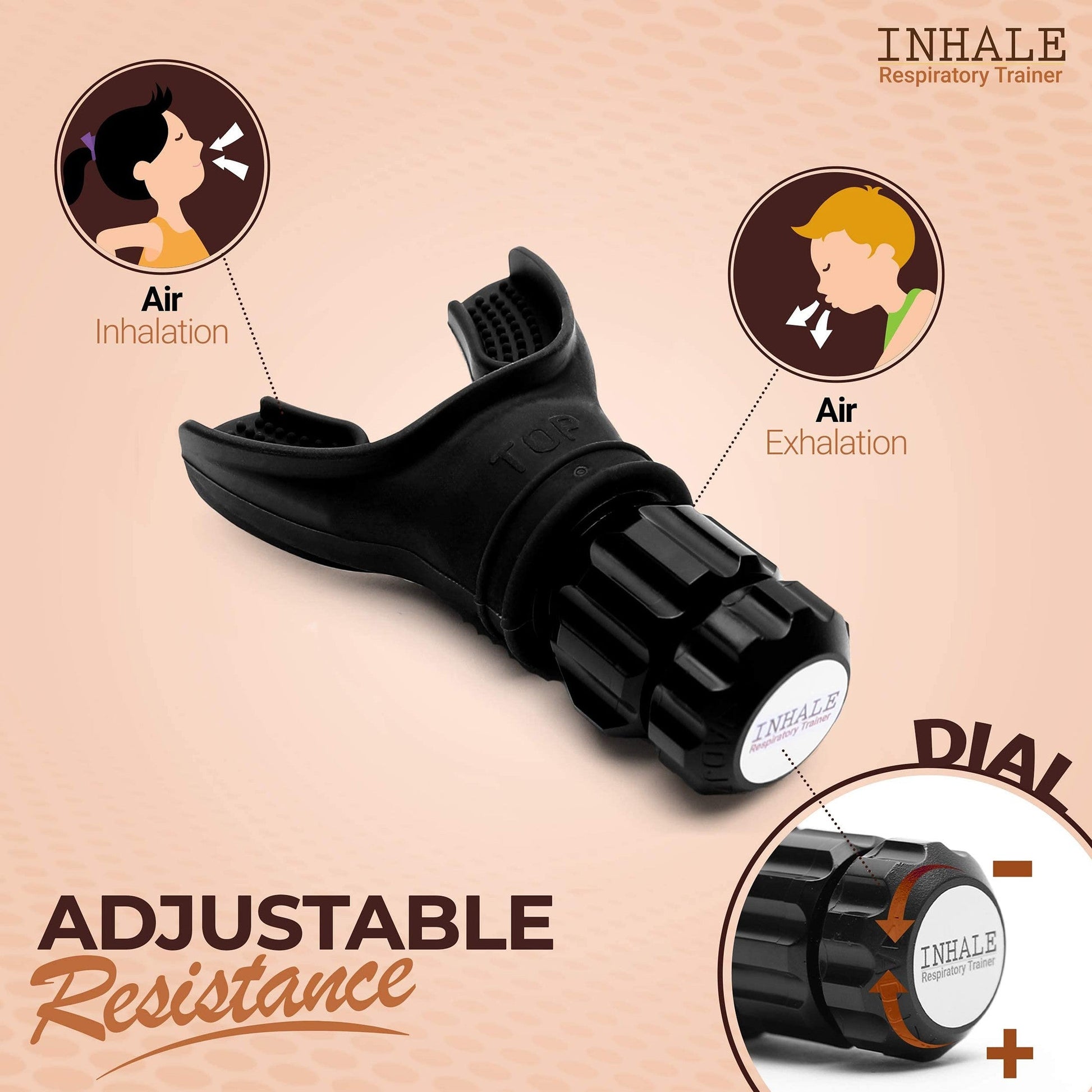 Inhale Respiratory Trainer | Compact Lung Exercise Device with High Grade Silicone | Carrying Case Included | Breath Trainer with Adjustable Resistance | Portable & Easy to Clean - Medaid International
