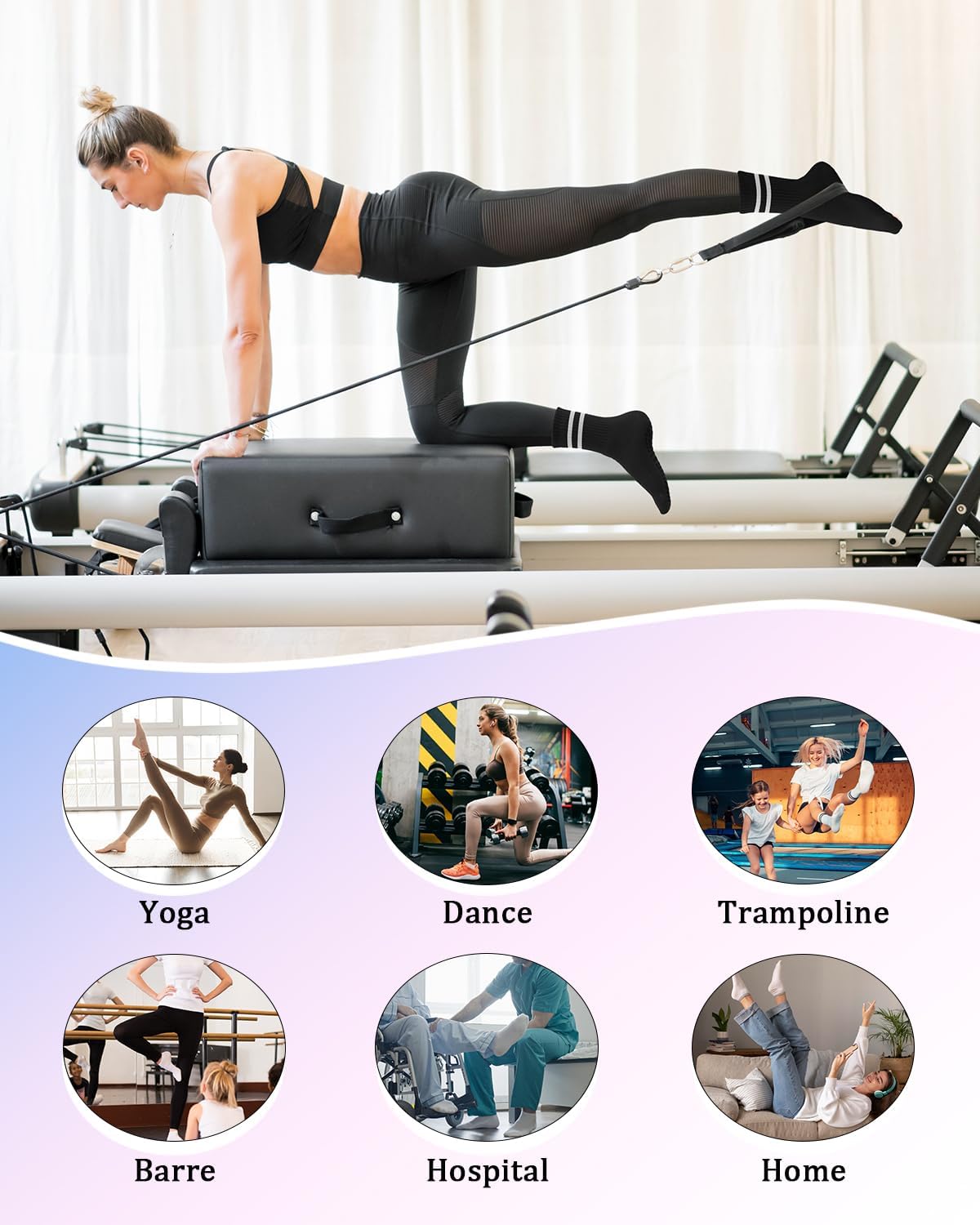 yeuG Non Slip Pilates Socks with Grips for Women, Grip Socks for Yoga Ballet Barefoot Workout Anti Skid Athletic Socks - Medaid International
