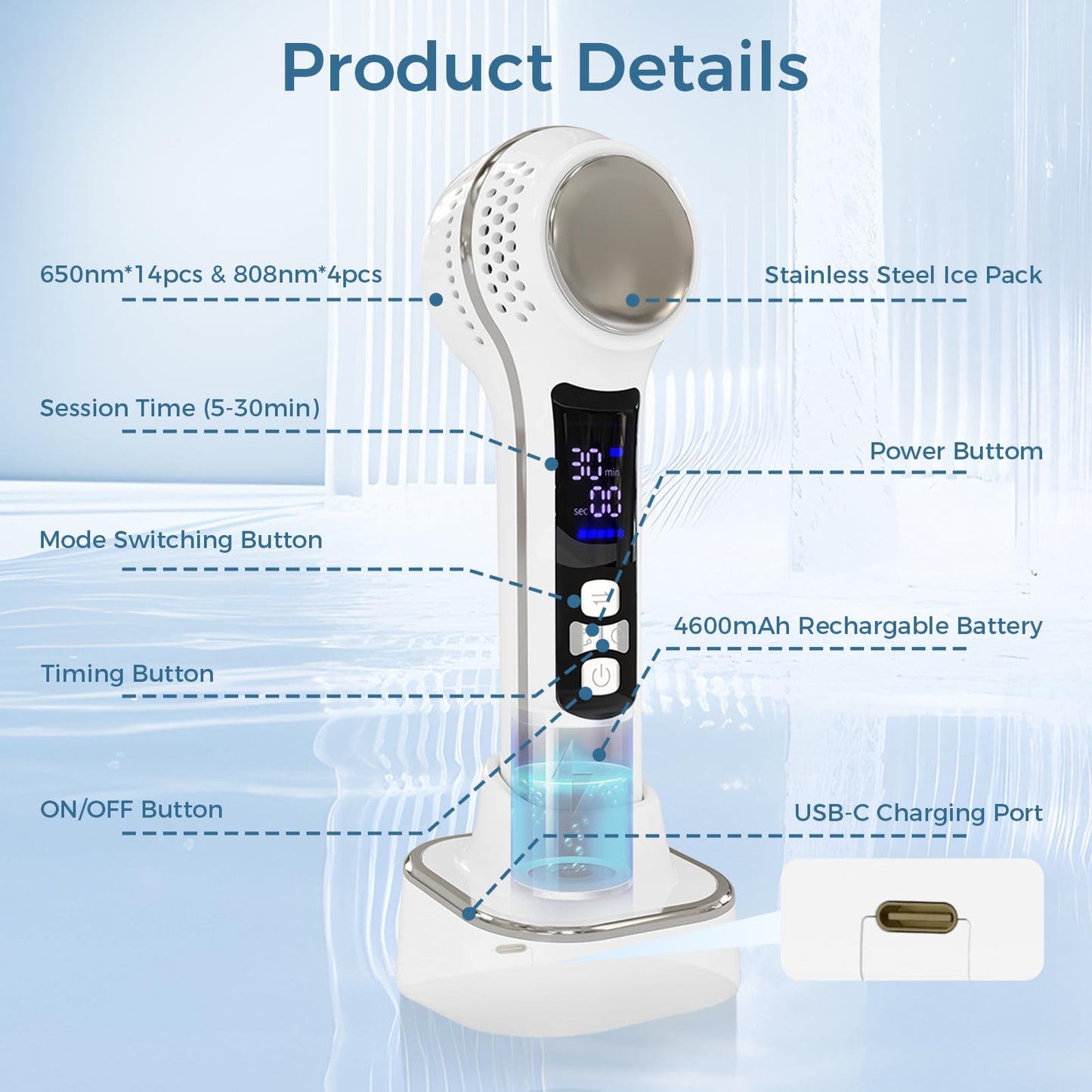 LIMOT Cold Laser Therapy Device for Humans & Dogs. Stainless Steel Cold Massage can be Temperature-Adjusted to Relieve Muscle Aches. Red Light Therapy Comes with a Stand to Adjust The Angle. - Medaid International