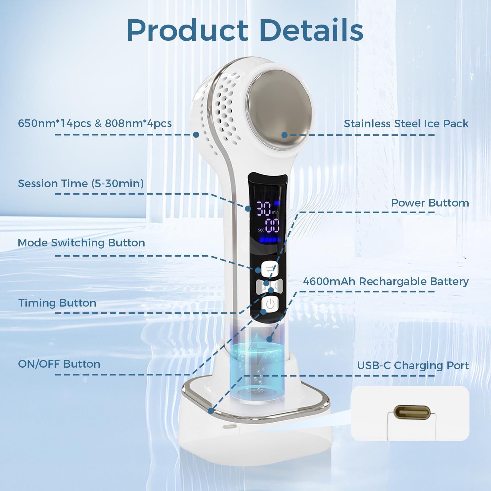LIMOT Cold Laser Therapy Device for Humans & Dogs. Stainless Steel Cold Massage can be Temperature-Adjusted to Relieve Muscle Aches. Red Light Therapy Comes with a Stand to Adjust The Angle. - Medaid International