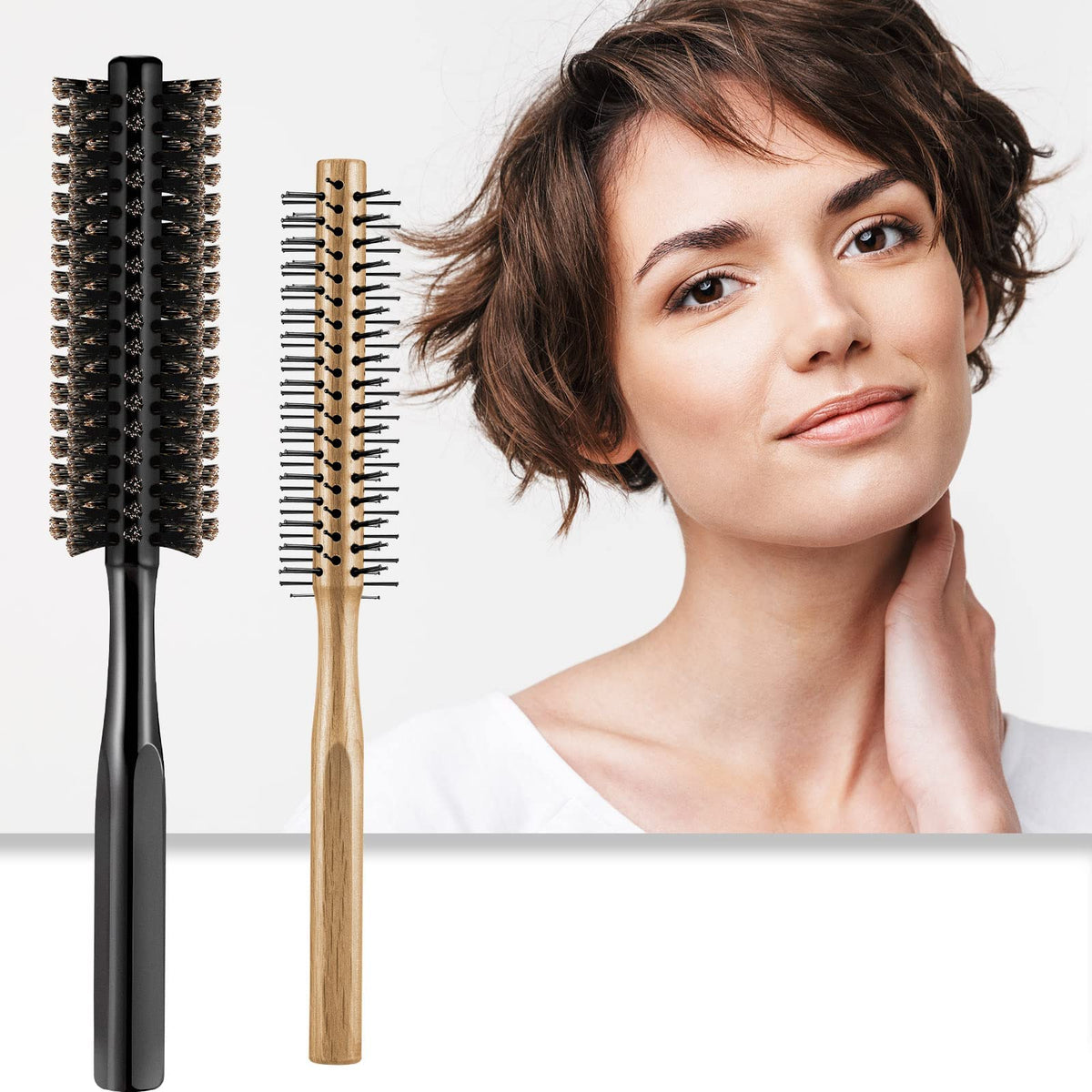 TERRIFI 2 Pieces Thick Round Hair Comb Bristle Round Hair Brush Blow Drying Hairbrush Small Brush Short Hair Massage Comb Head Massage Round Brush Roll Hairbrush for Wet or Dry Hair