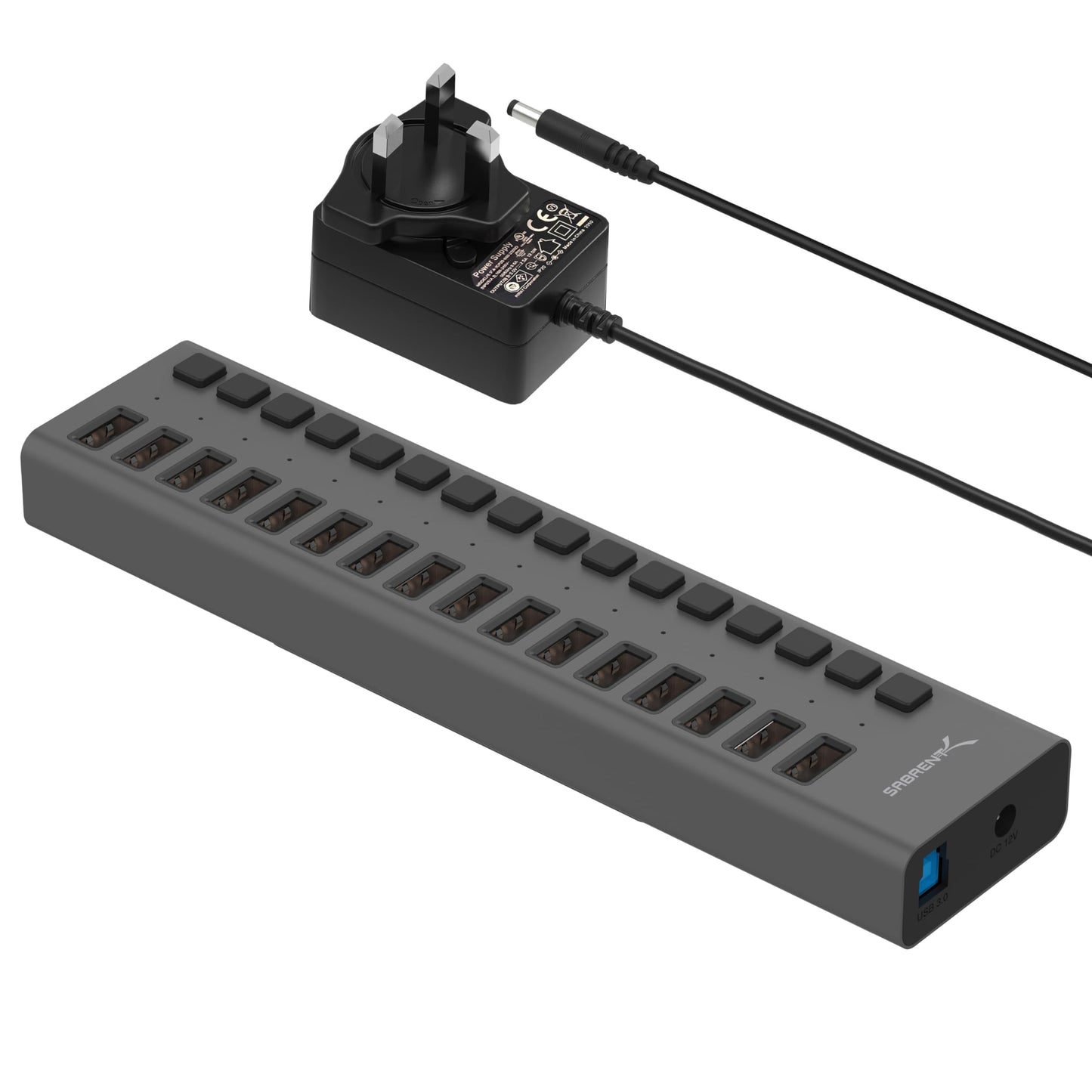 SABRENT 16-Port USB 3.0 Data Hub and Charger with Individual Power Switches, 90W High-Power Output (HB-PU16) - Medaid International