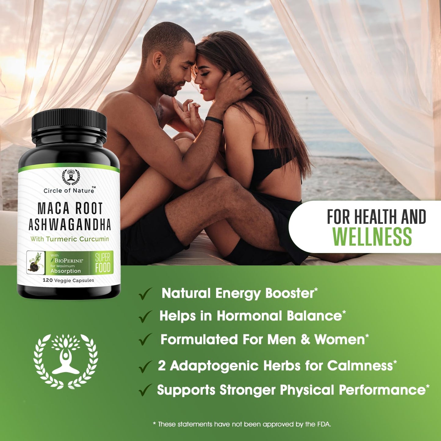 Maca Root, Ashwagandha Root Extract, Capsules for Men & Women with Turmeric Curcumin and Bioperine 120 Capsules Made in USA - Medaid International