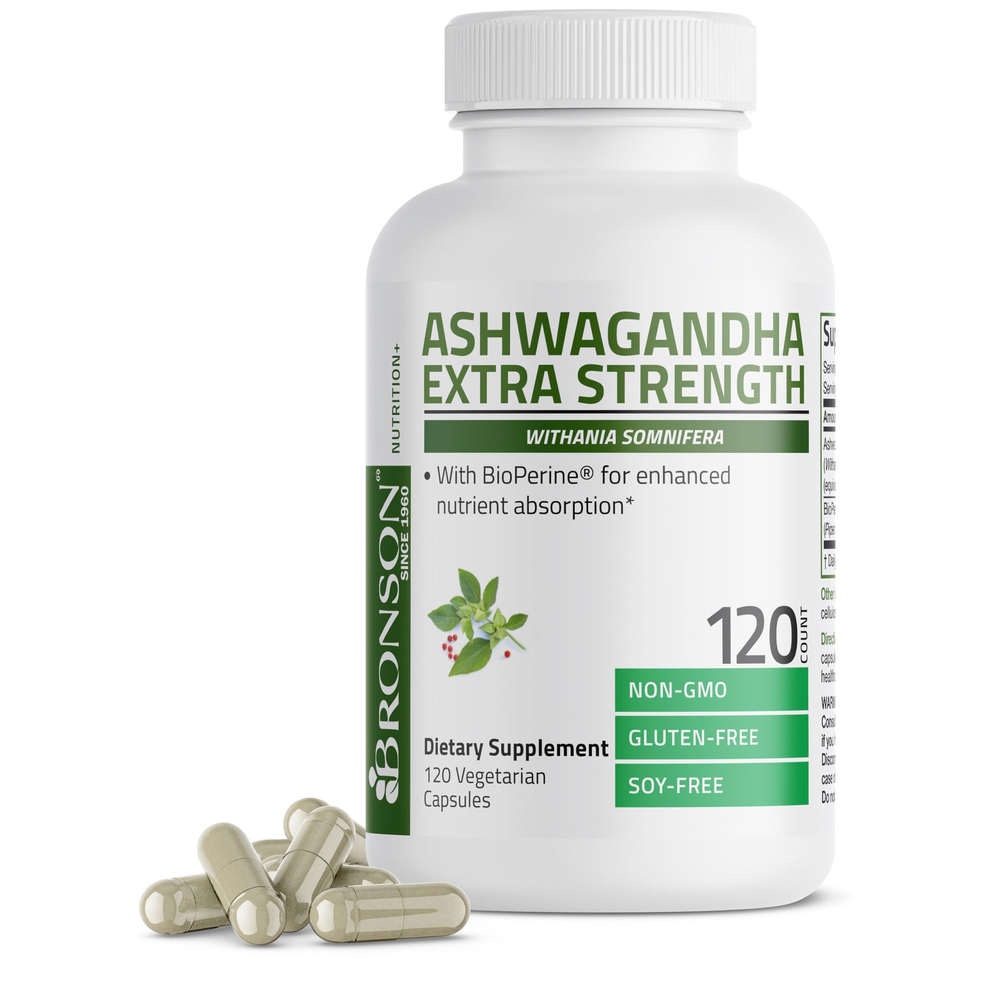 Bronson Ashwagandha Extra Strength Stress & Mood Support with BioPerine - Non GMO Formula, 120 Vegetarian Capsules - Medaid International