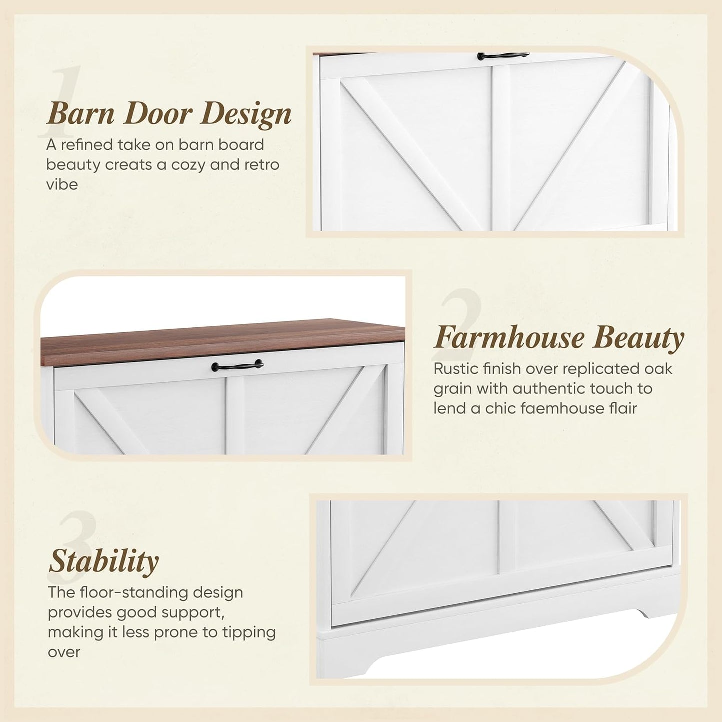 Farmhouse Shoe Storage Cabinet with 2 Flip Drawers (202665c)