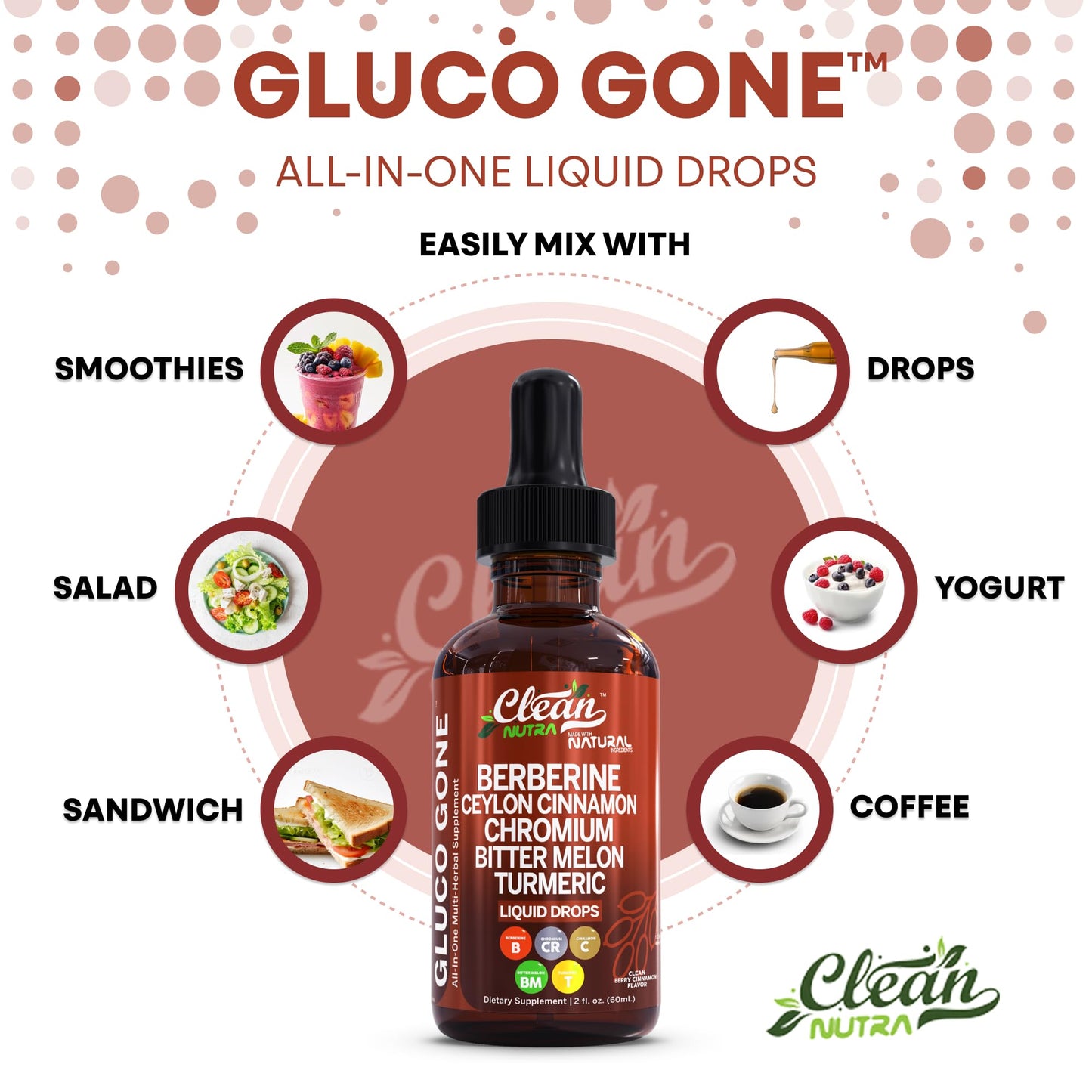 Clean Nutra Berberine with Ceylon Cinnamon Supplement Liquid Drops + Bitter Melon Extract, Glucomannan, Gymnema, Chromium, Turmeric, Organic Panax Ginseng, Moringa GLP-1 Support - Medaid International
