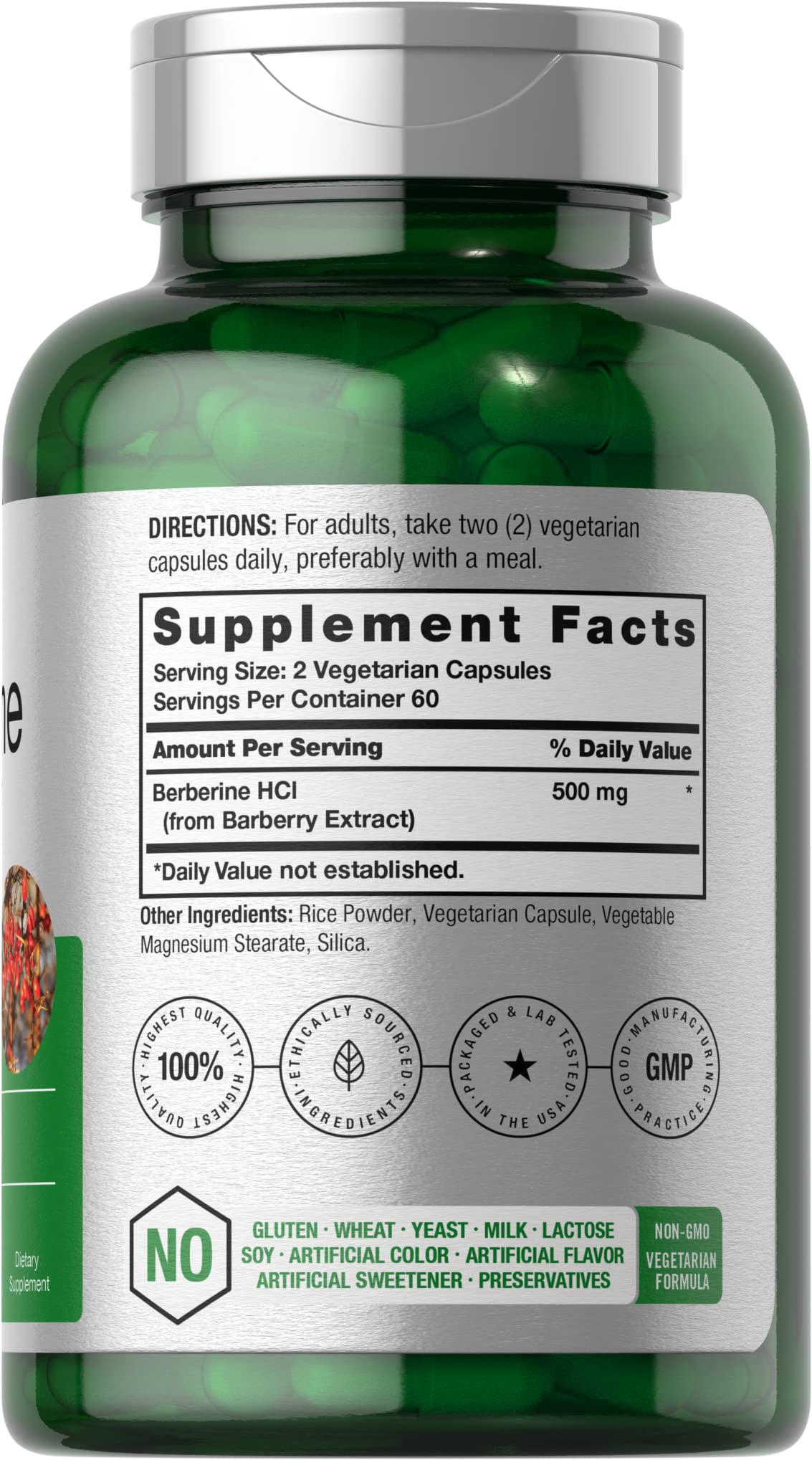 Horbaach Berberine HCL Supplement | 500mg | 120 Capsules | from Barberry Extract | Therapeutic Grade | Vegetarian, Non-GMO, Gluten Free - Medaid International