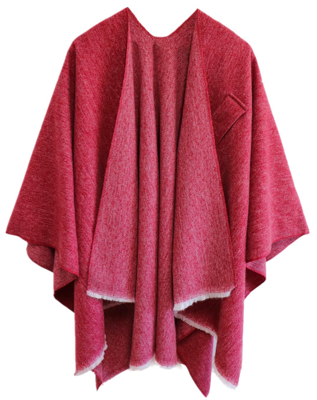 KASTWAVE Women's Poncho Reversible Oversized Shawls Elegant Knitted Cape Blanket Front Wrap Cardigan Scarf Coat for Spring Autumn, Red