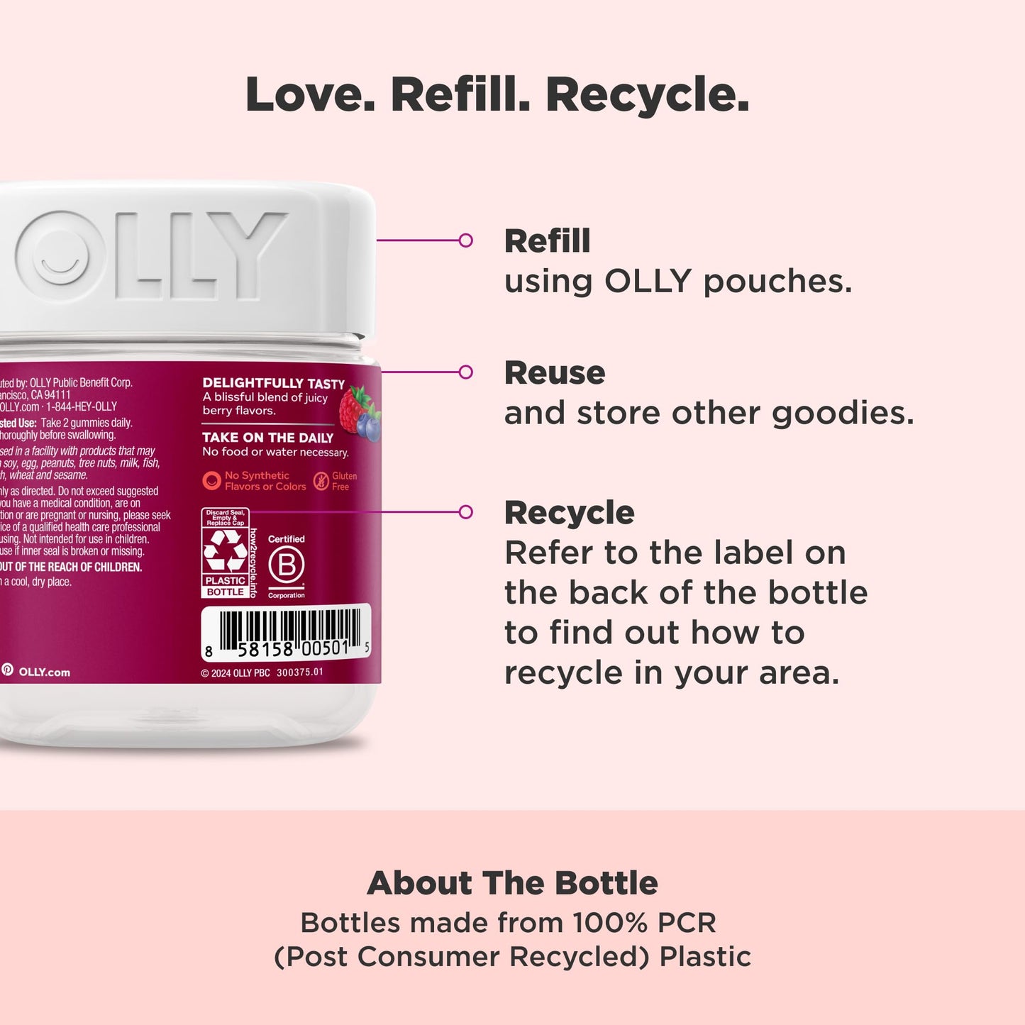 OLLY Women's Multivitamin Gummy, Vitamins A, D, C, E, Biotin, Folic Acid, Adult Chewable Vitamin, Berry Flavor, 45 Day Supply - 90 Count - Medaid International