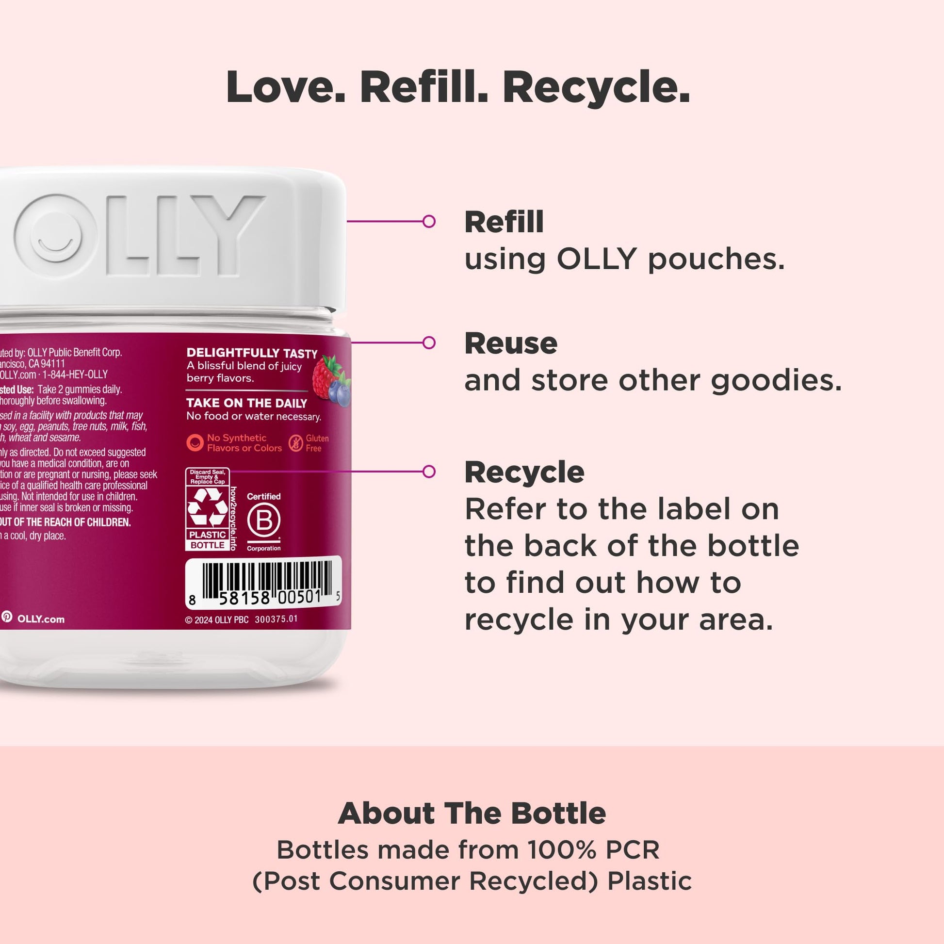 OLLY Women's Multivitamin Gummy, Vitamins A, D, C, E, Biotin, Folic Acid, Adult Chewable Vitamin, Berry Flavor, 45 Day Supply - 90 Count - Medaid International