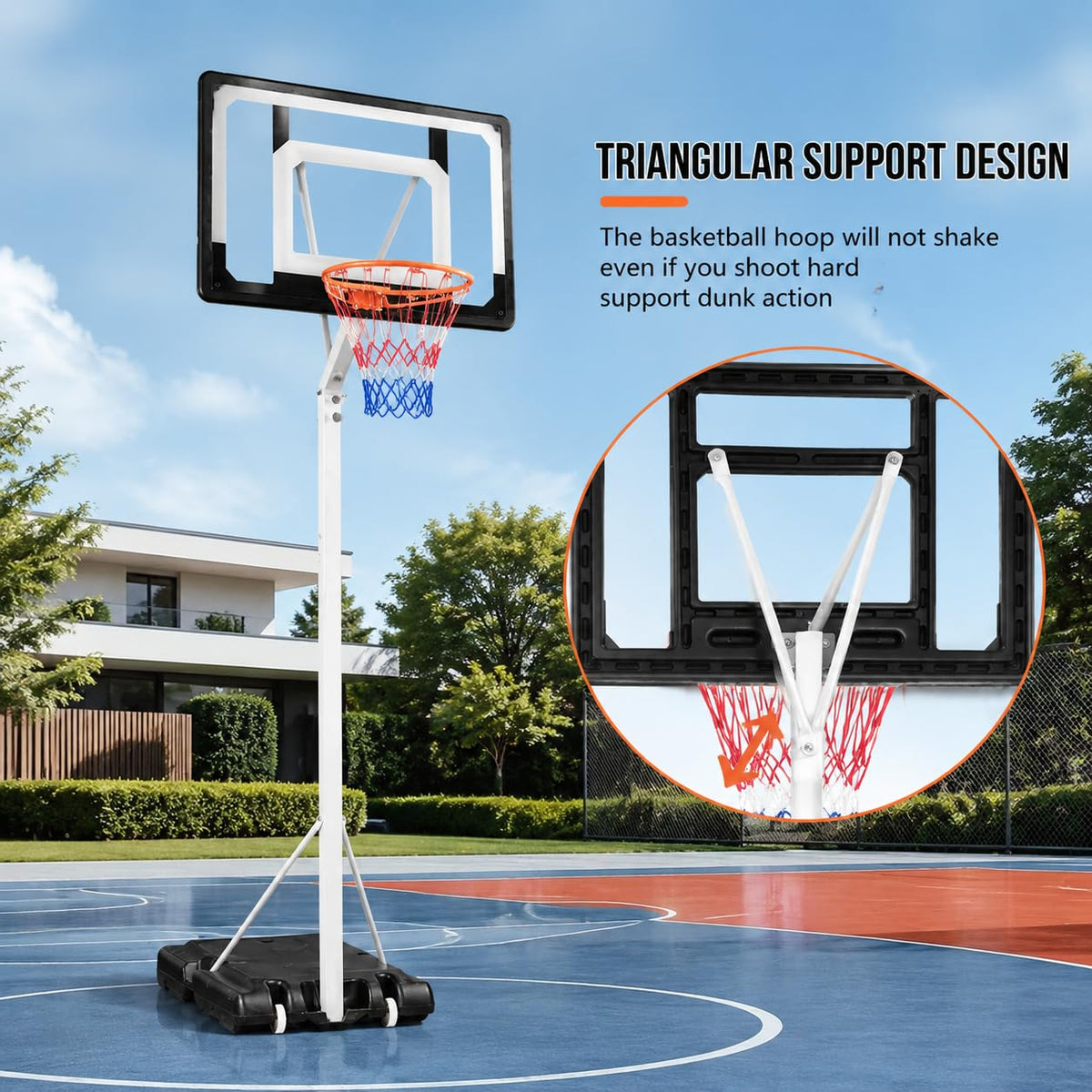 Portable Height-Adjustable Basketball Hoop Assembles, Adjustable Outdoor Indoor Basketball Hoop Goal System Stand with Wheels for Adults and Kids, with Sheath, Basketball, Pump