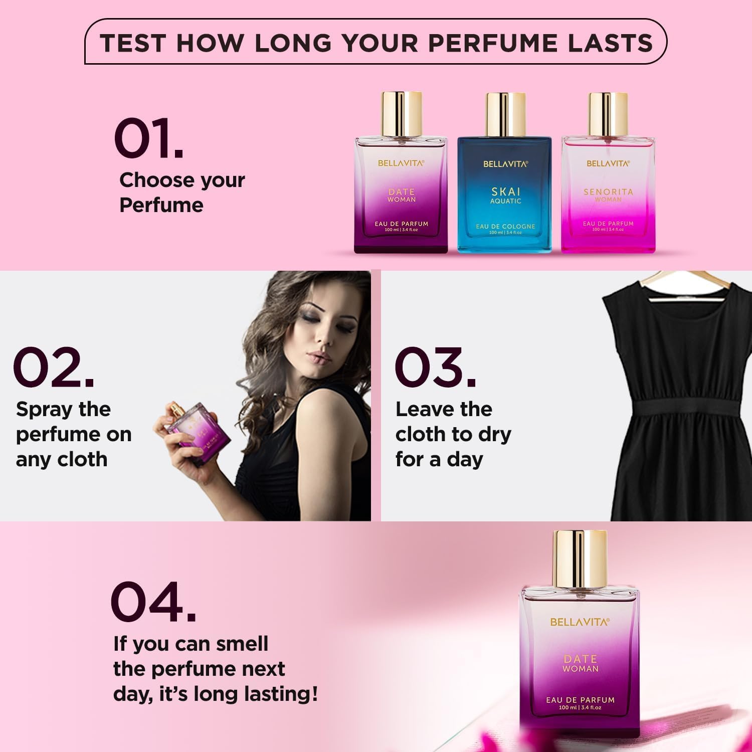 Bella Vita Luxury Date Perfume for Women | Eau De Parfum for Women | Pink Pepper, Red Fruit & Jasmine | Fruity and Floral Long-Lasting EDP Fragrance Scent | 100 ML (3.34 FL. OZ.) - Medaid International
