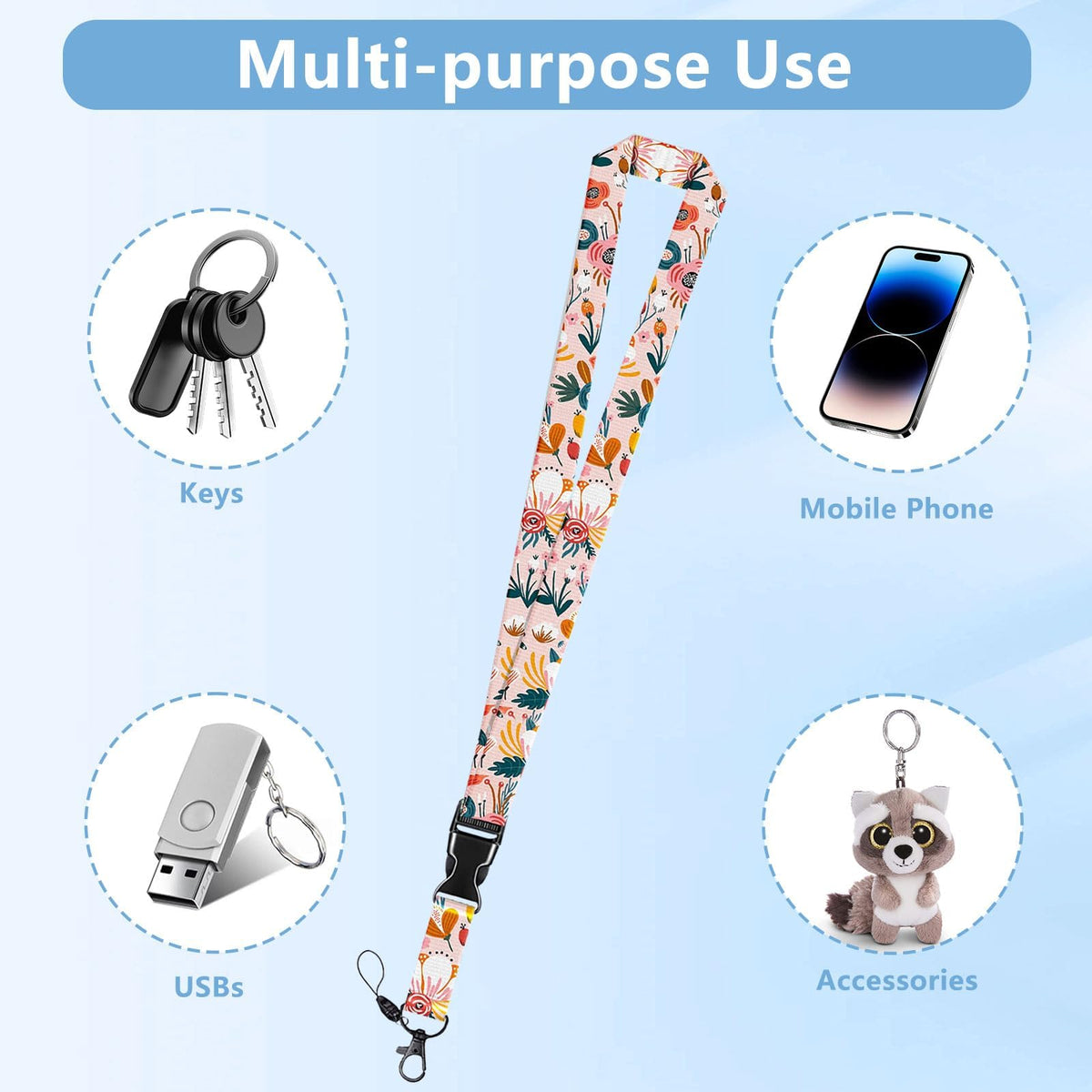 KASTWAVE Retractable Badge Holder with Lanyard, ID Card Holder Badge Reel Carabiner Clip with Lanyards Detachable Name Tag for Office, Teachers, Students, Nurses (Pink Flower)