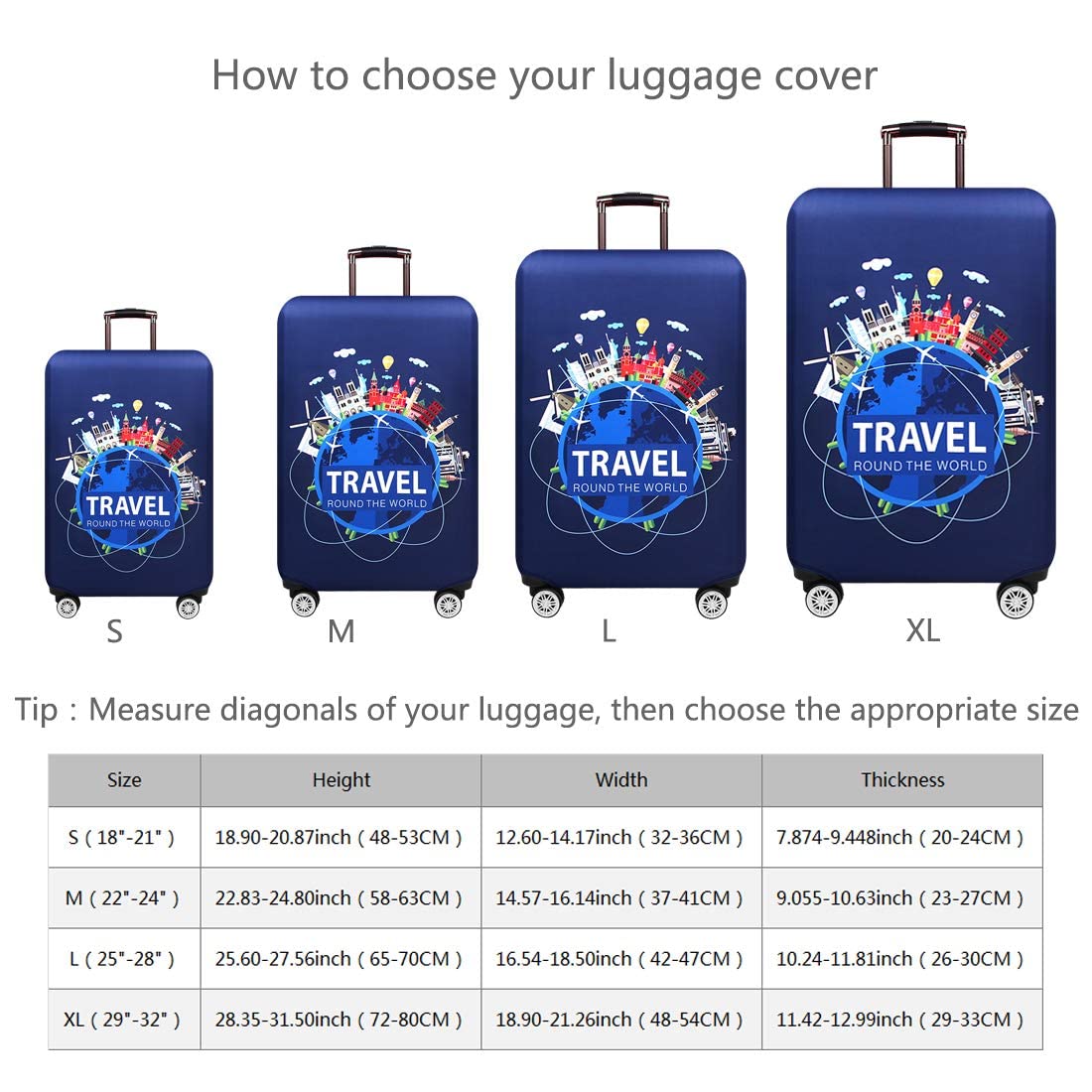 KASTWAVE Spandex Thickened Travel Luggage Cover - L, 25in - 28in