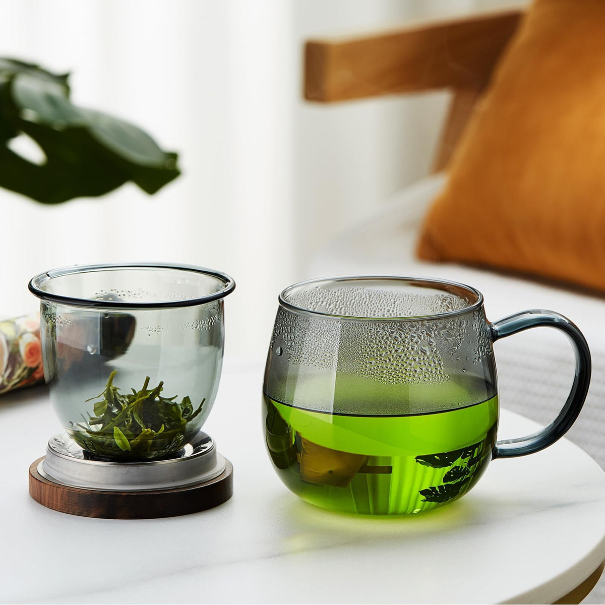 KASTWAVE 17oz (500ml) Borosilicate Glass Tea Cup with Infuser & Lid - Large Clear Mug for Loose Leaf & Blooming Tea, Tea Bags, Tea Bags - Perfect Christmas or Birthday Gift