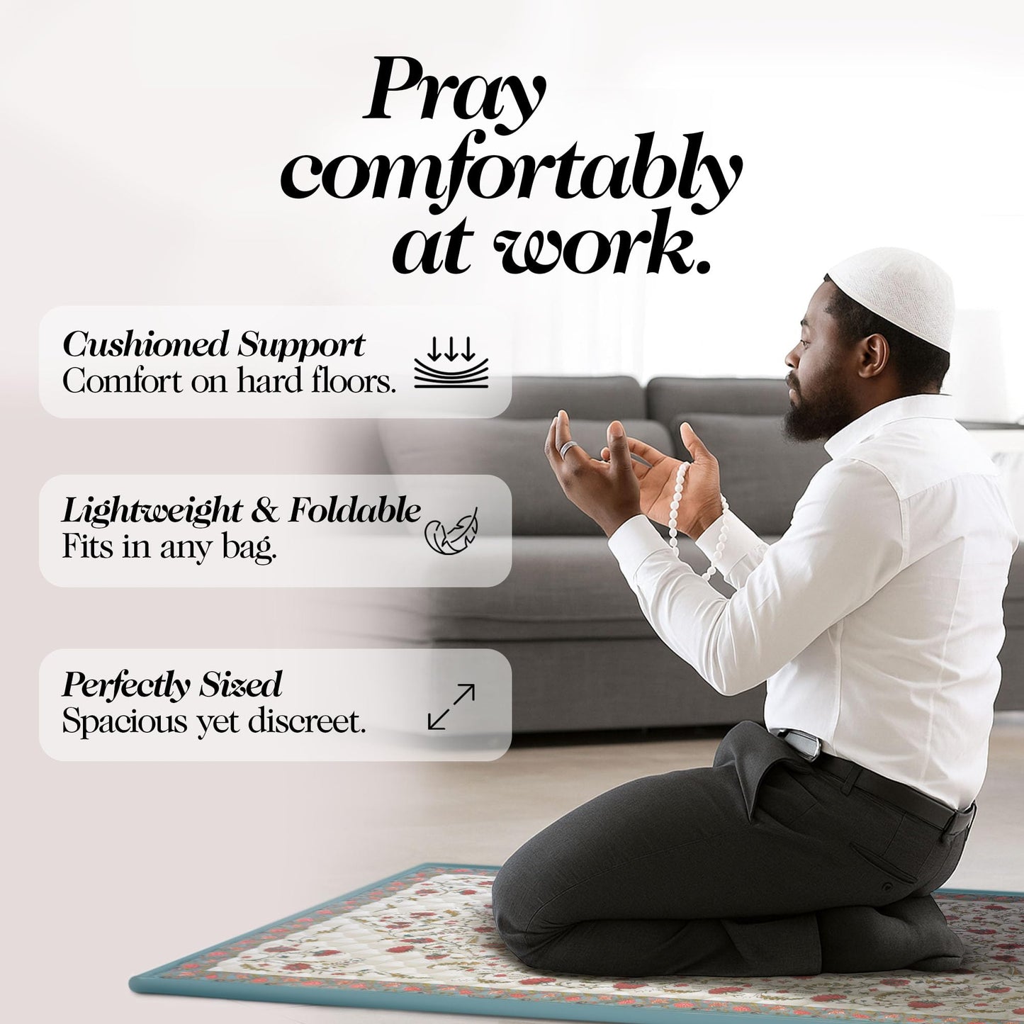 The Linen Company Prayer Mat - Thick Padded & Foldable Travel Prayer Mat - Ideal for Home, Office & Mosque Use - Portable & Machine Washable with Modern Design - Best as Islamic/Umrah Gift - Samarkand - Medaid International
