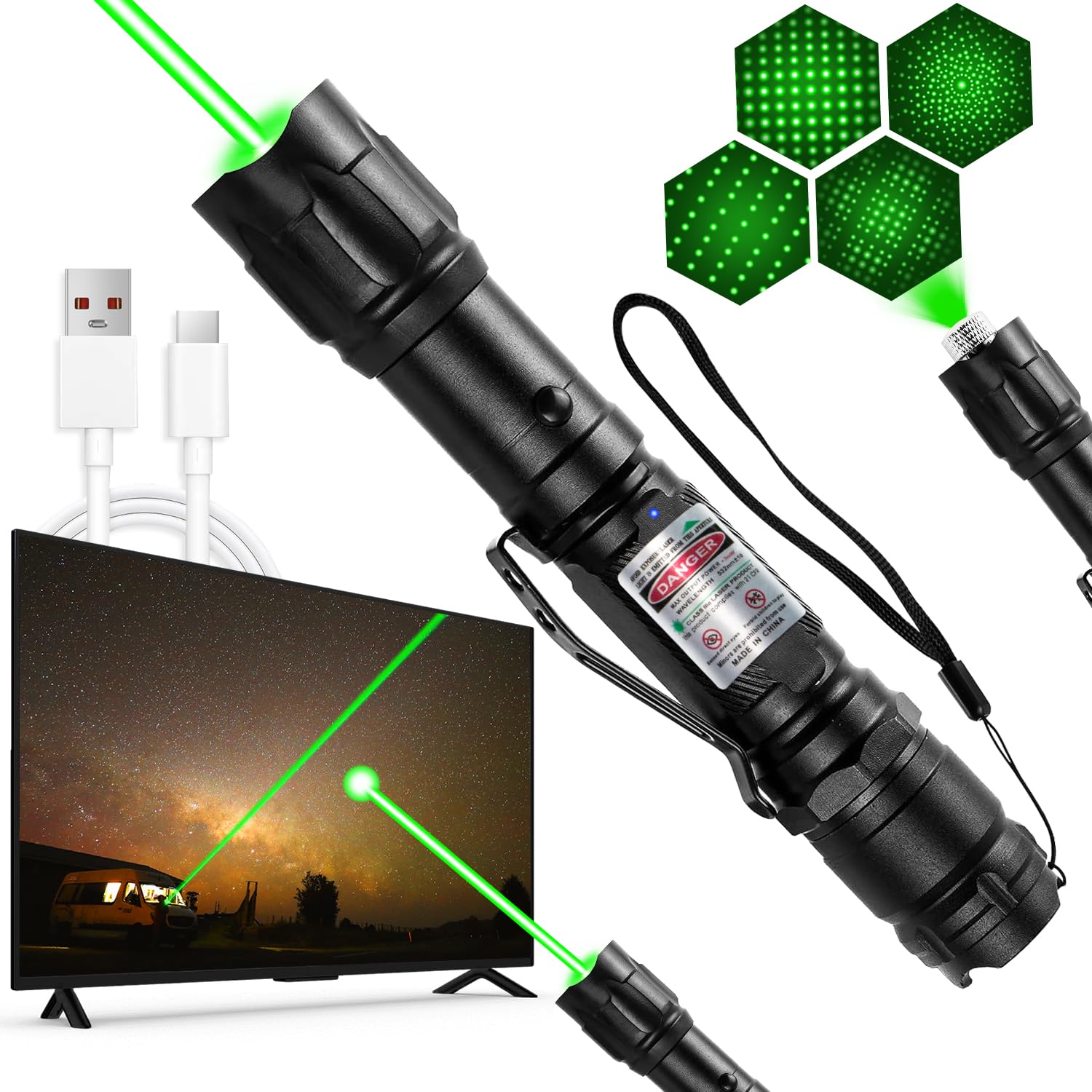 MIPREZT [Professional] Rechargeable Green Laser Pointer High Power Green Beam Light Long Distance Range for TV/LED/LCD Screens Tactical Flashlights Presentation Office/Outdoors/Construction [005] - Medaid International