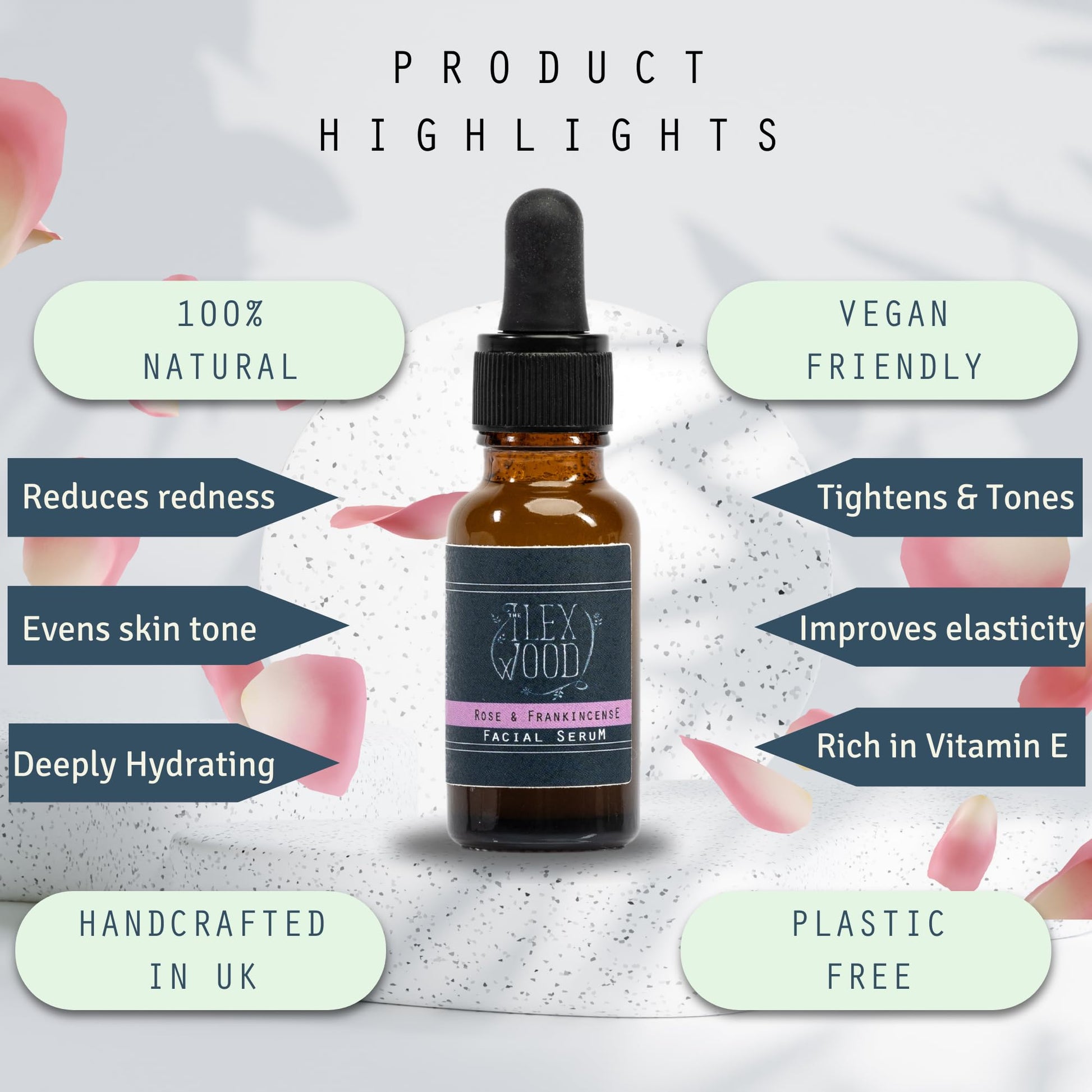 The Ilex Wood - Rose and Frankincense Face Serum - 100% Natural, Vegan, Moisturising, Anti Ageing, Wrinkle & Line Reducing, Cruelty Free, Plastic Free, Handcrafted - 20ml (0.68 fl oz) - Medaid International