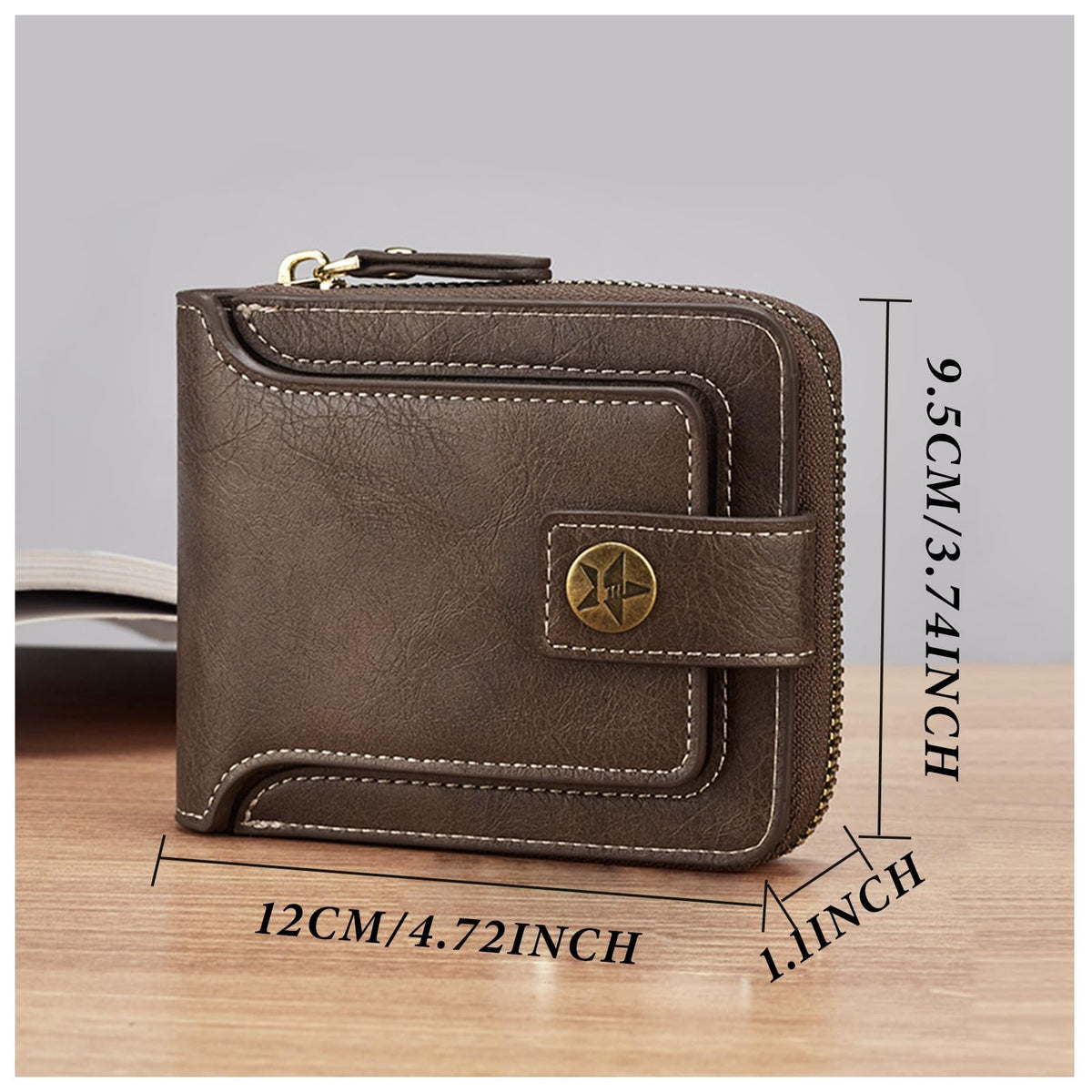 KASTWAVE Mens Wallets, PU Leather Wallet with Coin Purse, Mini Bifold Wallet with Zipper Buckle, Multiple Compartments Card Holder Small Wallet with ID Windows for Cards, Cash, Brown