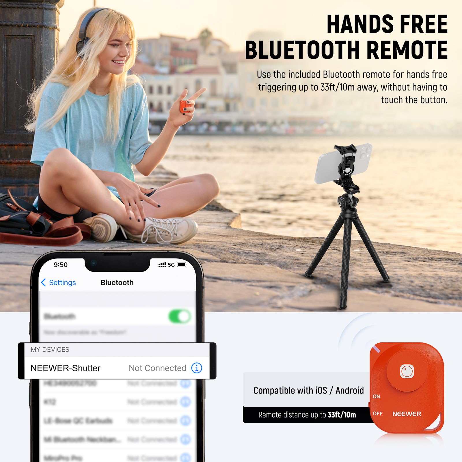 NEEWER Camera Tripod with Remote, Mini Flexible Vlog Phone Tripod Stand with Action Camera Mount Adapter, Hidden Phone Holder & Cold Shoe Compatible with iPhone Hero13 12 11 10 9, Max Load 4.4lb, TP34 - Medaid International