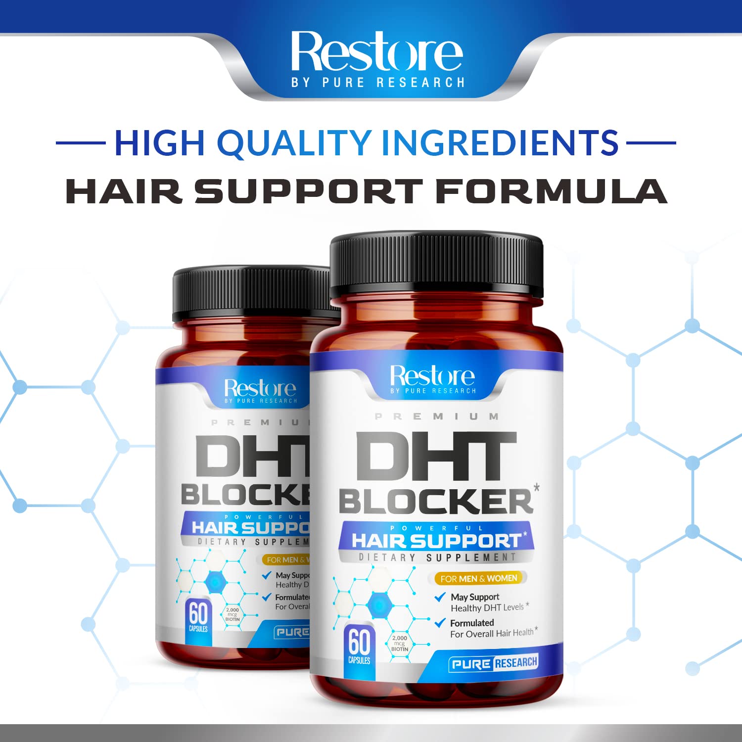 DHT Blocker Hair Growth Support Supplement - Saw Palmetto + Hair Vitamins for Women & Men - Supports Healthy Hair Growth & Thick & Strong-Hair - May Support Healthy DHT Levels - Low Loss Capsules - Medaid International