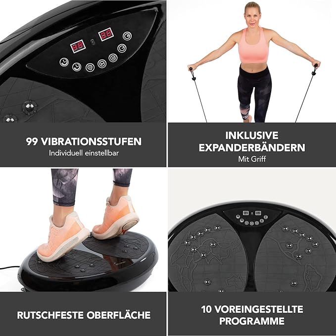 VITALmaxx Black Vibration Plate – 99 Levels, 10 Programs, Made in Germany