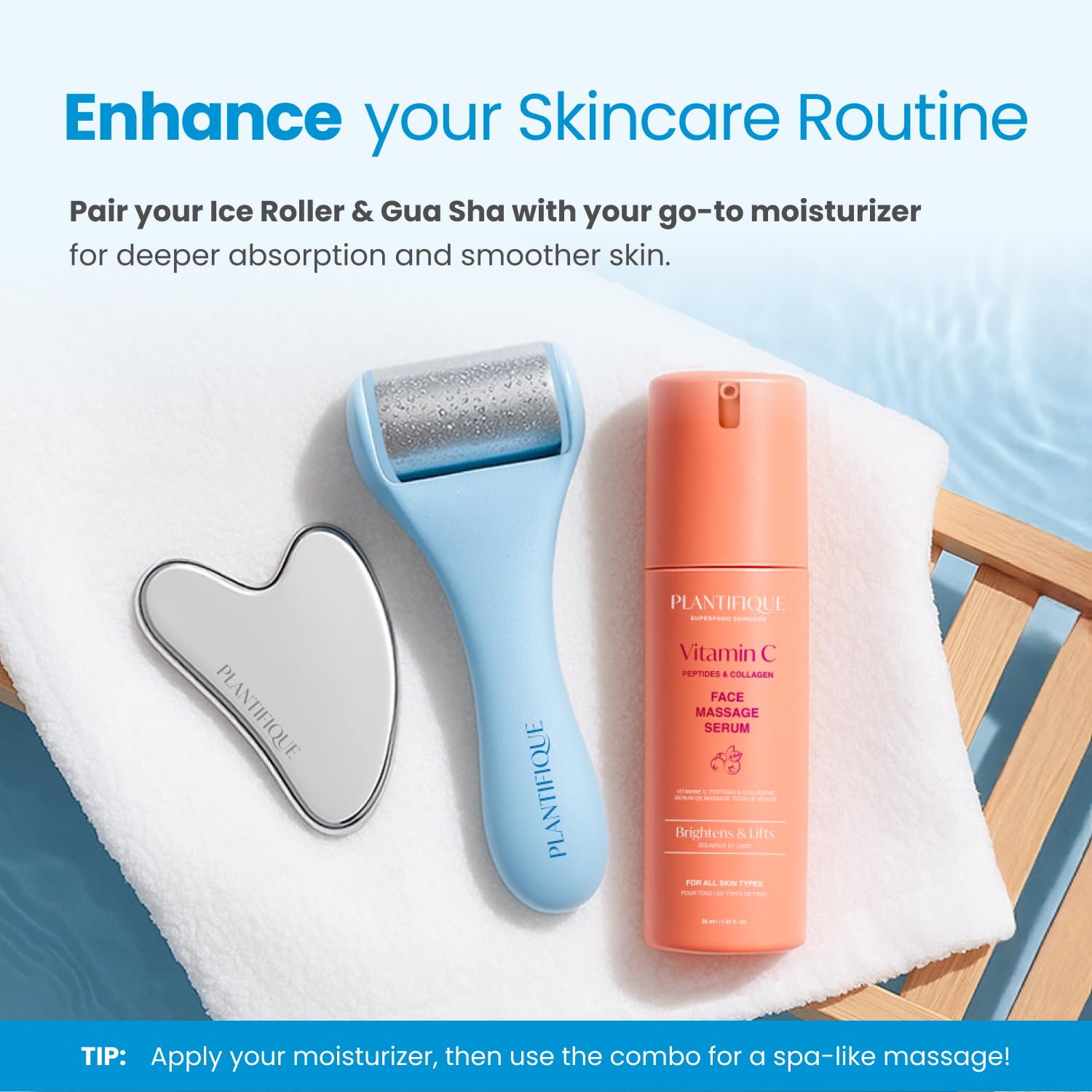 PLANTIFIQUE Facial Ice Roller and Stainless Steel Gua Sha Set - Cryotherapy Skin Care Massage Tools - Metal Massager Set for Puffy Face, Under Eyes and Body - Medaid International