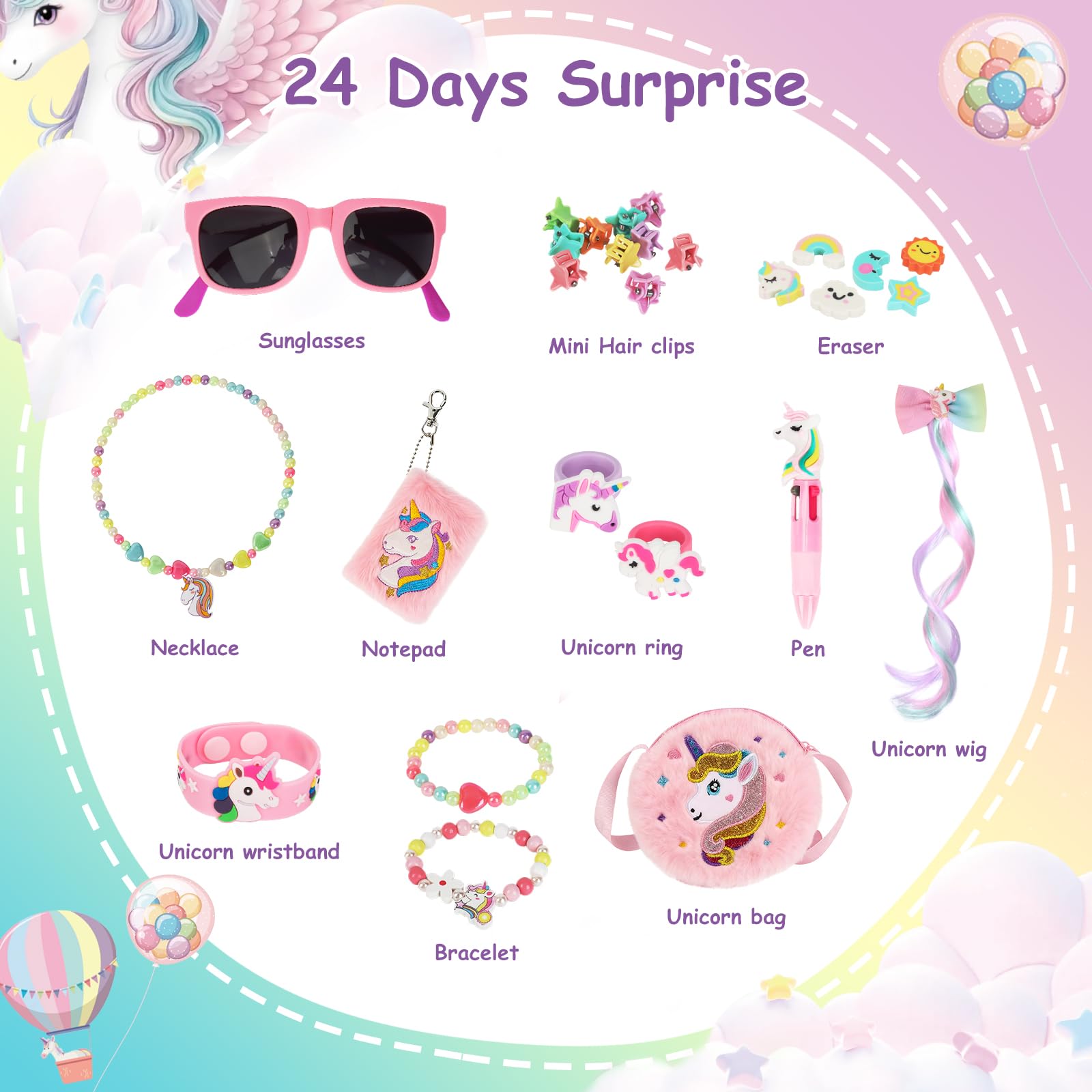 Advent Calendar 2025 Girls - 24 Days Christmas Countdown Calendar Unicorn Kit Xmas Gifts for Toddlers, Countdown Calendar Surprises Gifts for Daughter and Granddaughters, Xmas Makeup Gifts (Unicorn) - Medaid International