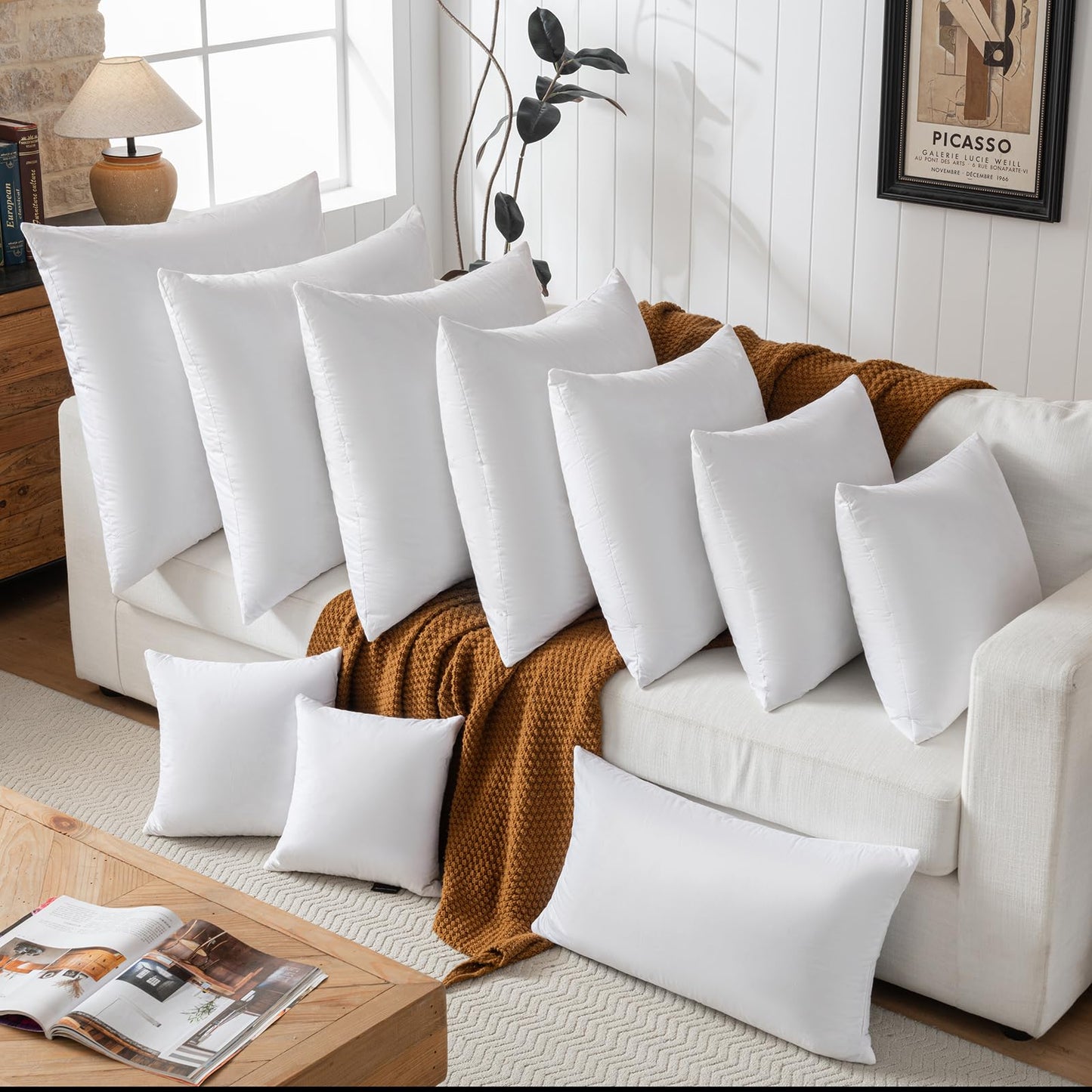 basic home 18x18 Decorative Throw Pillow Inserts-Down Feather Pillow Inserts-Square-Cotton Fabric-Set of 2-White. - Medaid International
