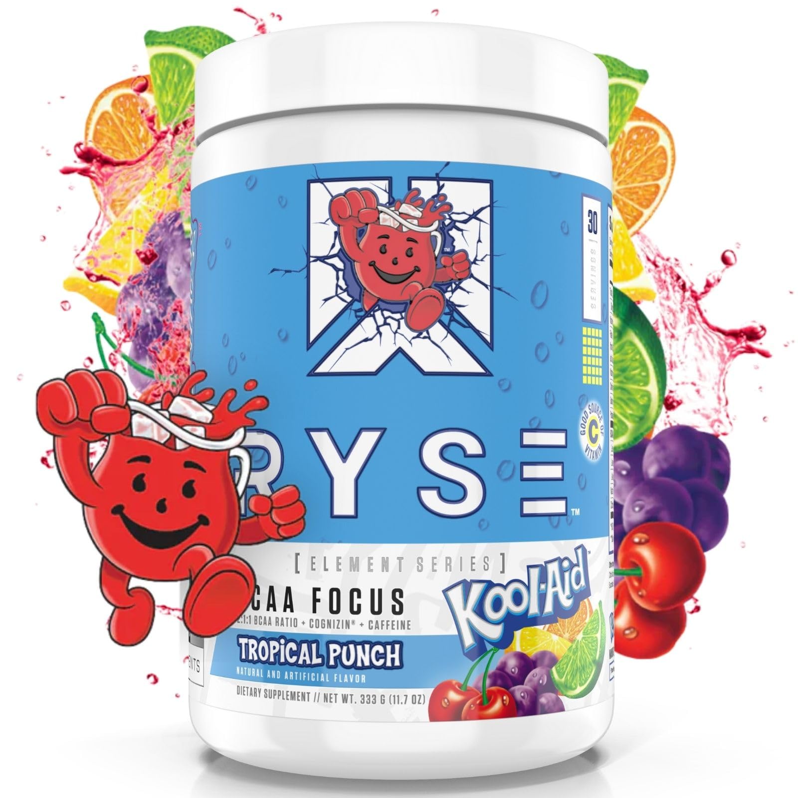 RYSE BCAA Focus Powder - Kool-Aid Tropical Punch - BCAA Supplement with Electrolytes, Natural Caffeine & Cognizin Supports for Hydration, Recovery, Energy, and Focus for Men & Women - 30 Servings - Medaid International