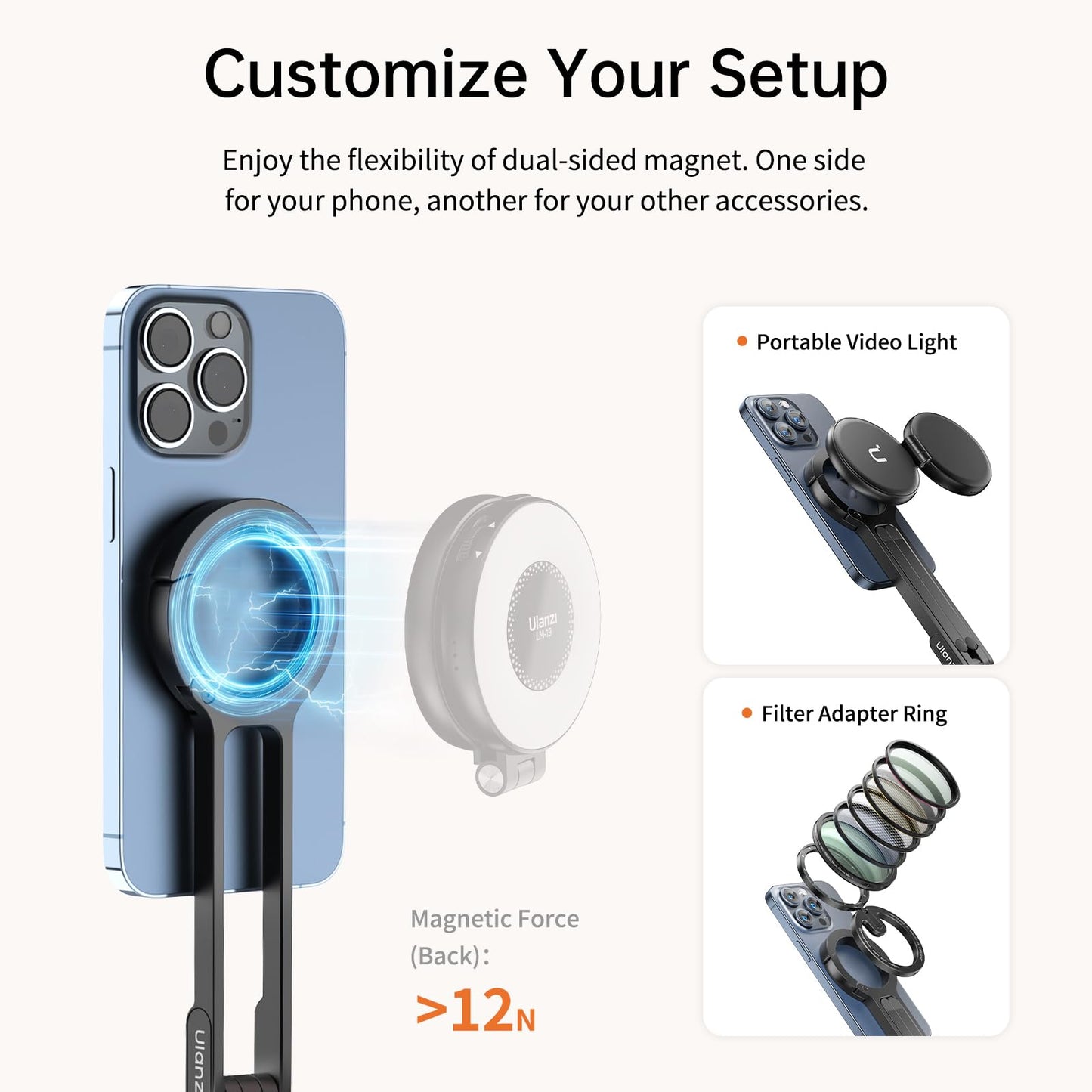 ULANZI MA30 Magnetic Phone Tripod Stand for iPhone - Aluminium Maglock Smartphone Mini Tripod Pocket Cell Phone Stand Strong Magnet Quick Mount Compatible with iPhone 17 16 15 14 13 12 Series, Black - Medaid International