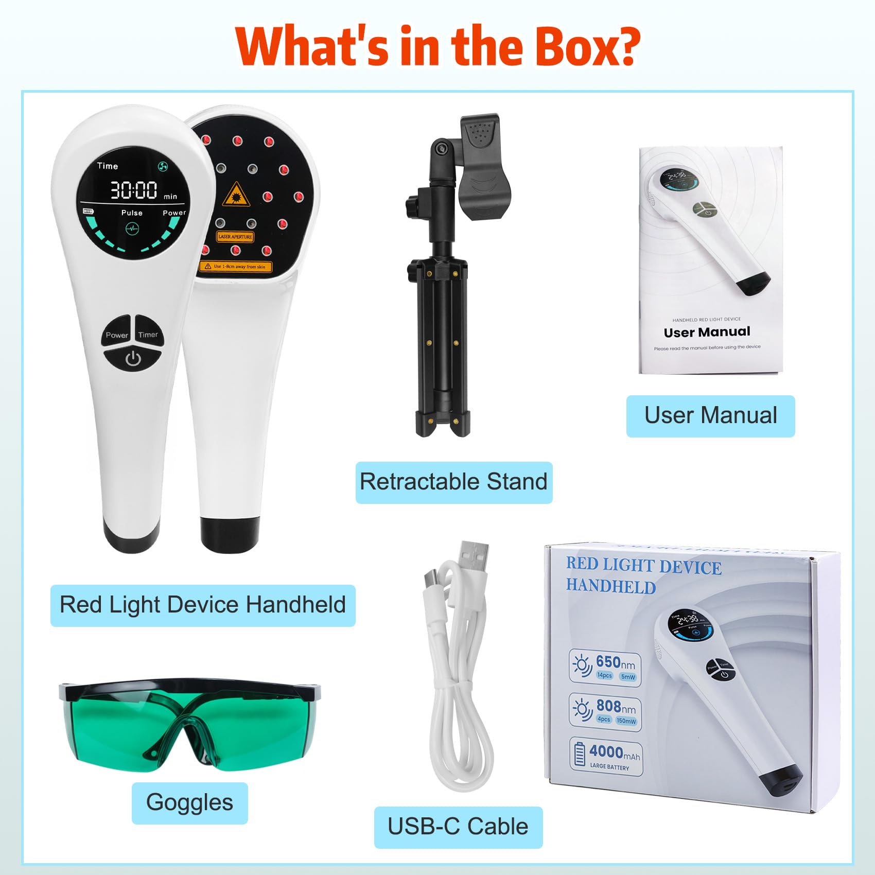 Upgrade Handheld Red Light Therapy Devices with Stand - 4*808nm & 14*650nm Dual Wavelength, Cold Laser Therapy Device for Muscle & Joint Pain Relief, Portable Cold Light Laser Therapy for Human & Pets - Medaid International