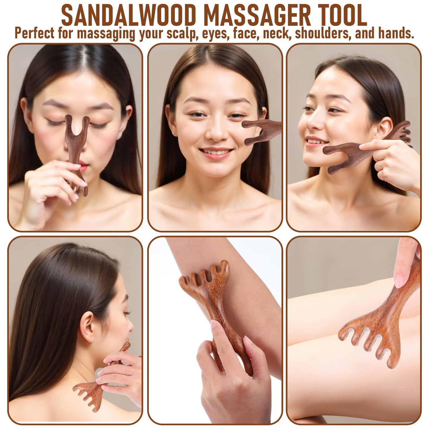 HJZHII Manual Scalp Massager, Wooden Scalp Massage 2 in 1 Sandalwood Gua Sha Massager Five Claw Gua Sha Comb Wood Head Scratcher for Women Men Meridian Comb for Head Neck Hands - Medaid International