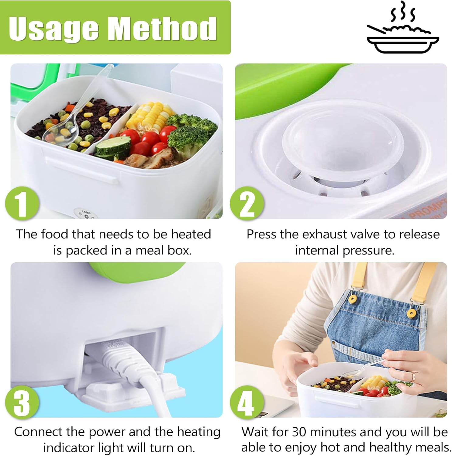 Electric Lunch Box ‚Äì Portable Food Warmer for Work & Travel - Green - Medaid International