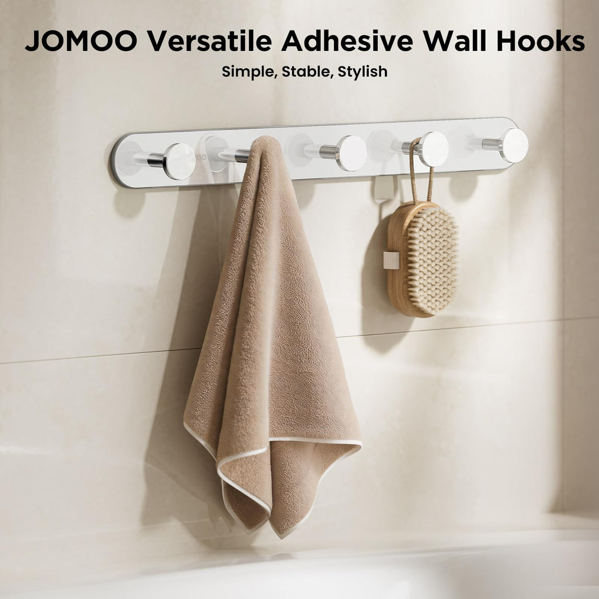 JOMOO Bathroom Robe Hook, Stainless Steel 2 Pack Adhesive Wall Hooks for Bathroom,No Drill Towel Hooks for Bathrooms, Metal Robe Hook Rack Wall Mount
