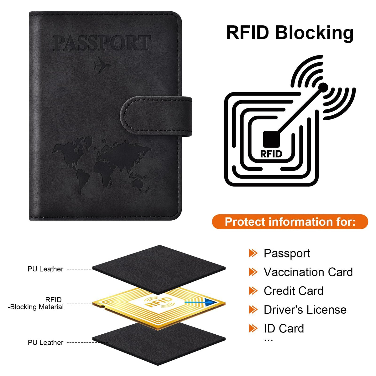 TERRIFI Passport Holder for Travel Essentials, Black Passport Wallet Cover, Passport Book Holder for Men and Women, Essential Travel Accessory