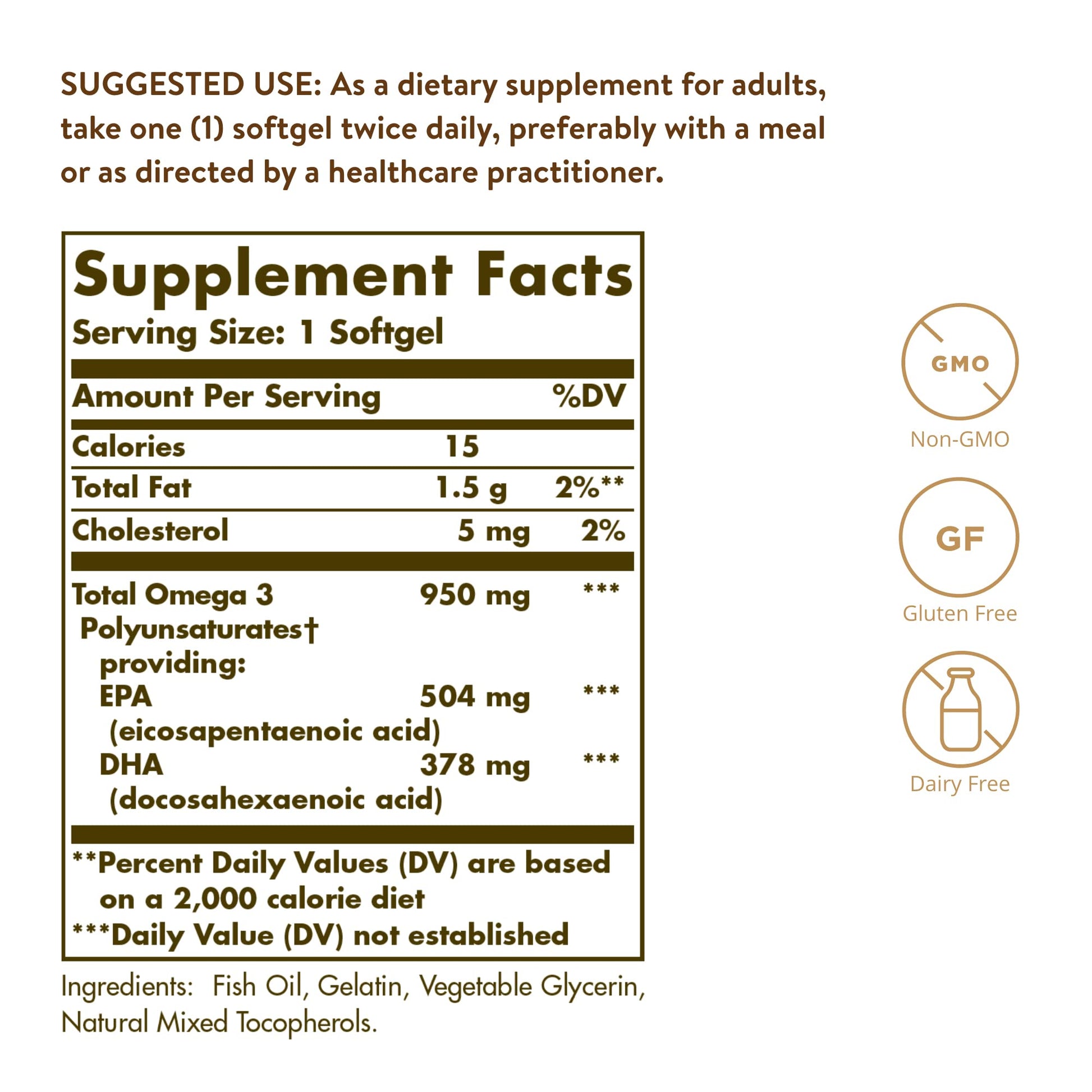 Solgar Triple Strength Omega 3 950 mg - 50 Softgels - Supports Joint & Skin Health - Non-GMO, Gluten Free, Dairy Free - 50 Servings - Medaid International