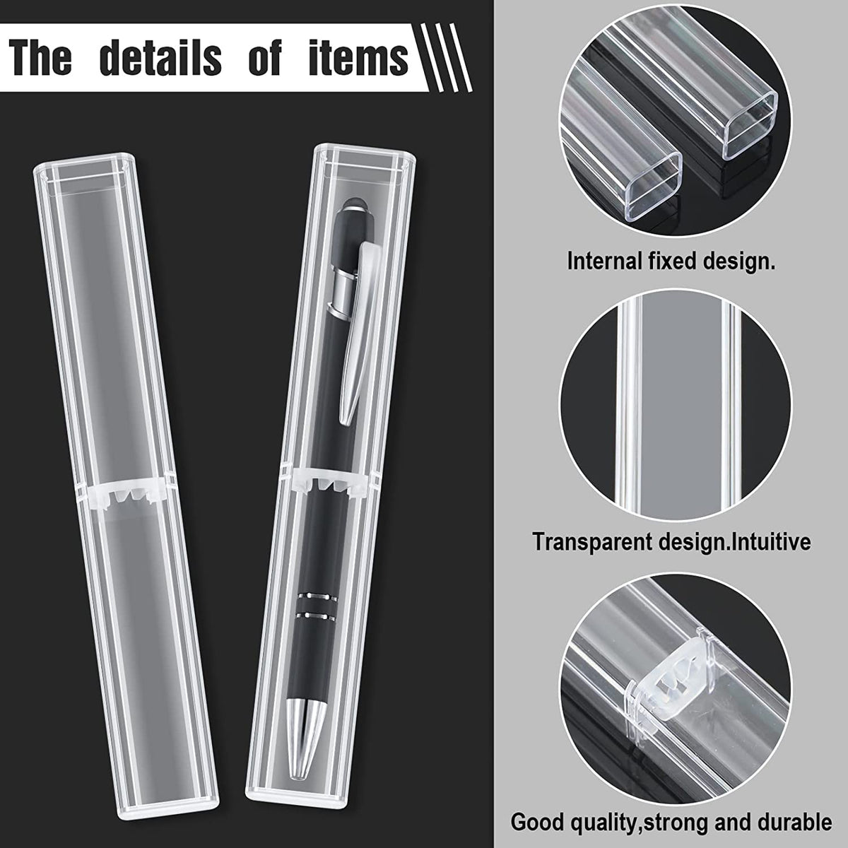 TERRIFI 12 Pcs Acrylic Pen Case, Empty Pencil Gift Boxes, Clear Pen Display Case, Single Pen Holder Ballpoint Organizer Container for School Business Office Teachers Students Supplies