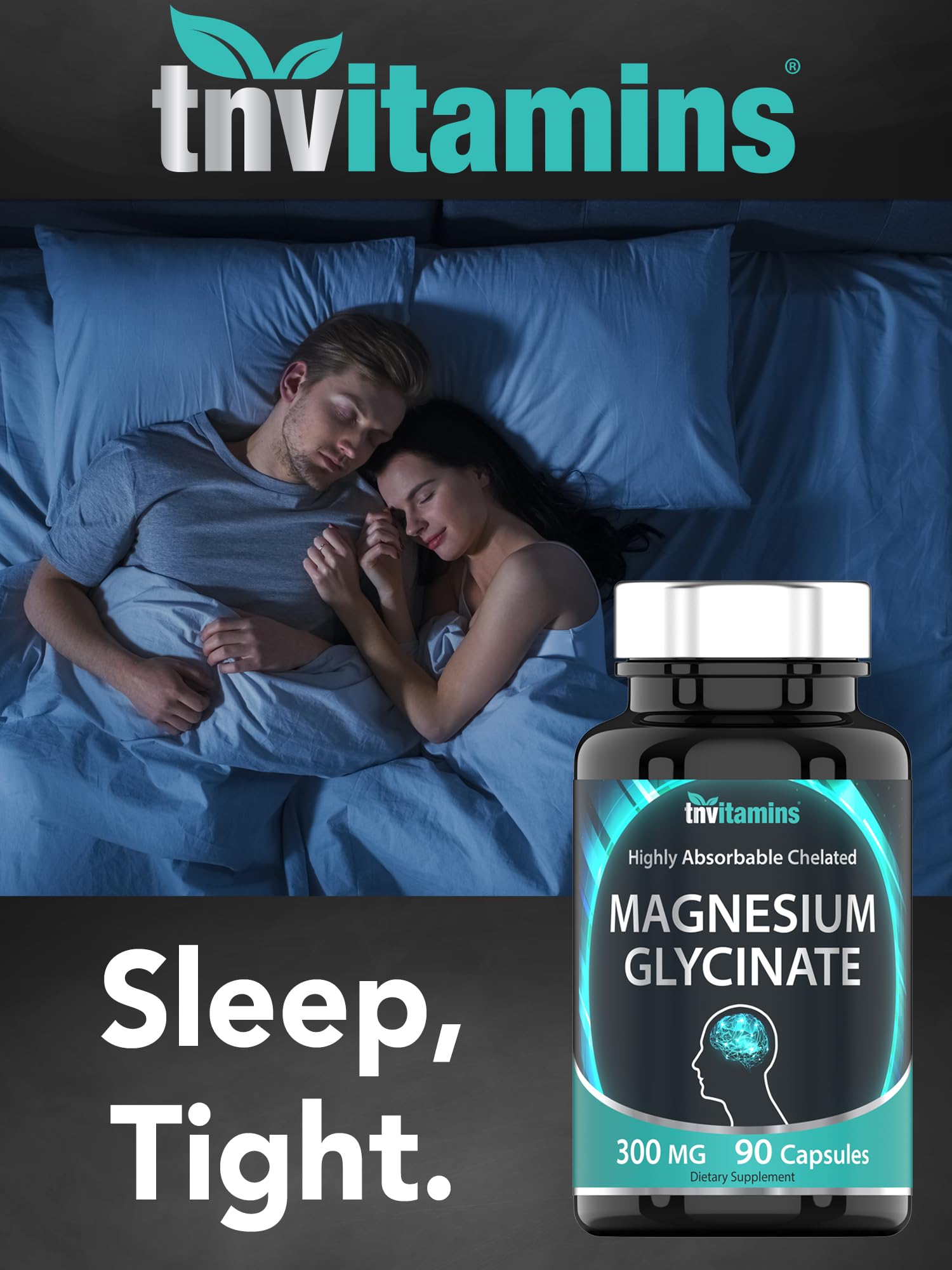 tnvitamins Magnesium Glycinate Capsules (300 MG Per Serving - 90 Count) | Pure Chelated Magnesium Bisglycinate Powder Supplement | Glicinato de Magnesio | for Sleep, Calm, Nerve, & Stress Support* - Medaid International