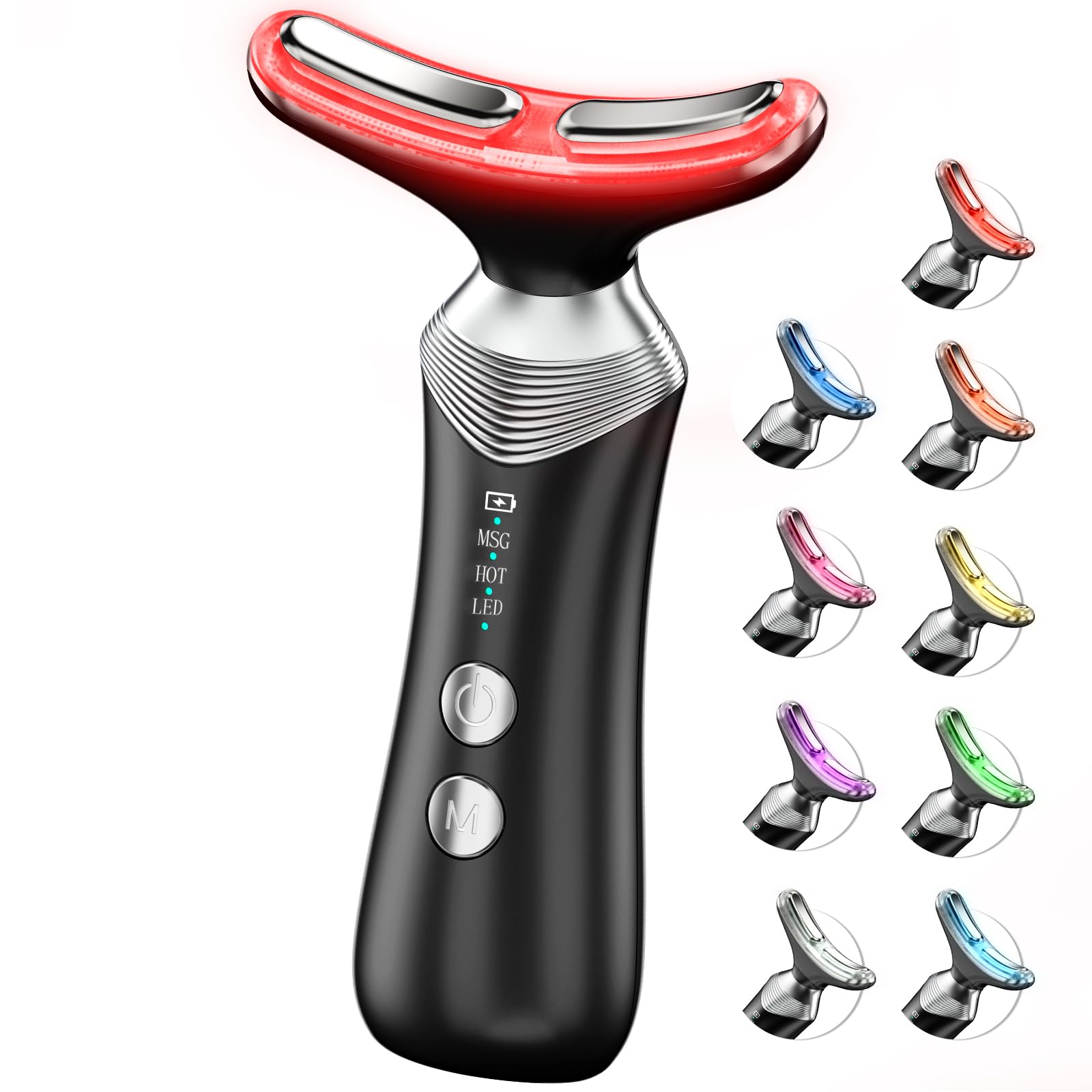 Dopsikn 9-in-1 Red-Light-Therapy-for-Face-and-Neck, Portable Facial Massager Tool with Adjustable Vibration & Thermals for Wrinkles, Double Chin, Black - Medaid International