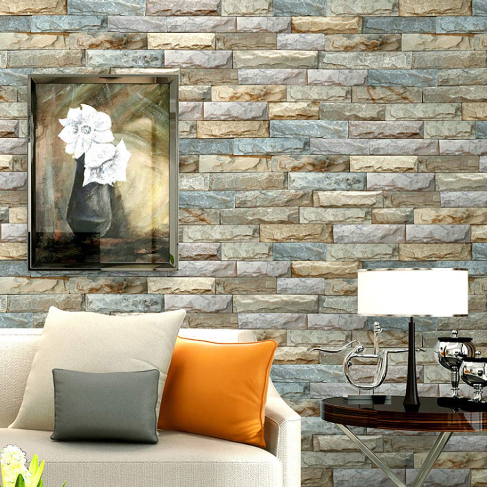 Q QIHANG Modern Simple 3D Marble Three-Dimensional Brick Pattern PVC Matte Feel Wallpaper Living Room TV Background Wall Studio 20.87" Wx393.7 L Non-Pasted - Medaid International