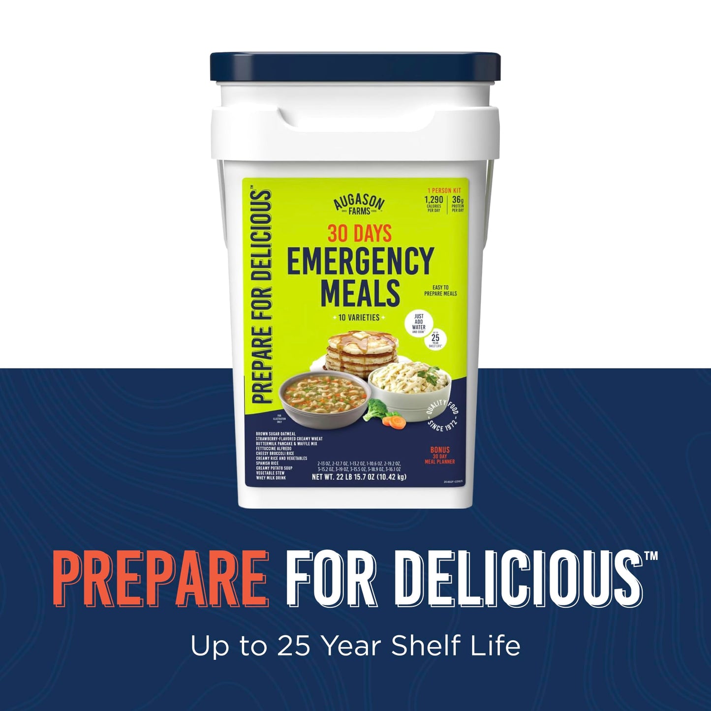 Augason Farms 30 Day Emergency Food Supply Kit, Dehydrated Meal Survival Food Bucket for 1 Person - 194 Servings