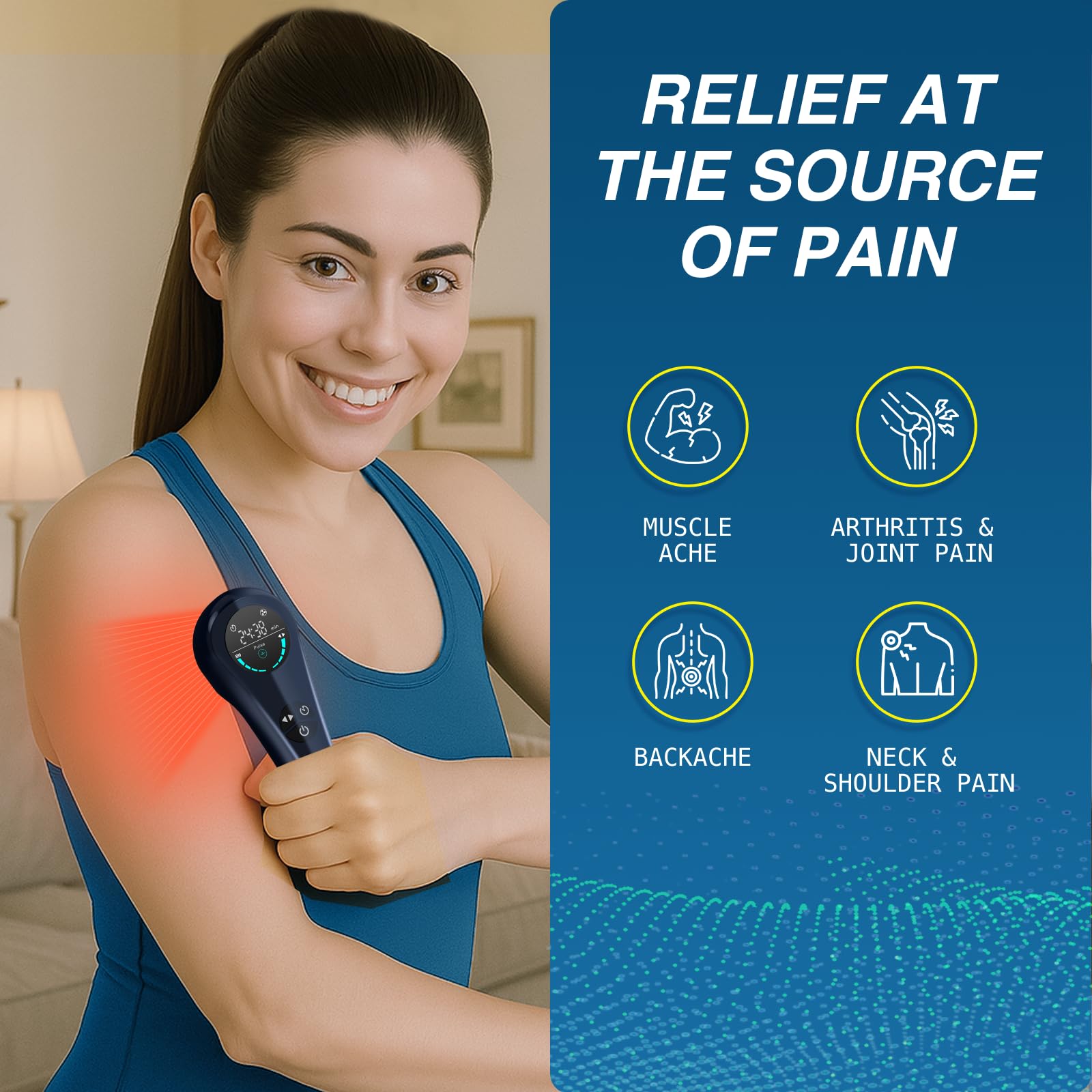 YUECH Cold Laser Therapy Device, Portable Handheld Red Light Therapy for Joint and Muscle Pain Relief, Wound Healing, Dual Wavelenghth (4x808nm+14x650nm) with Adjustable Timer and Intensity - Medaid International