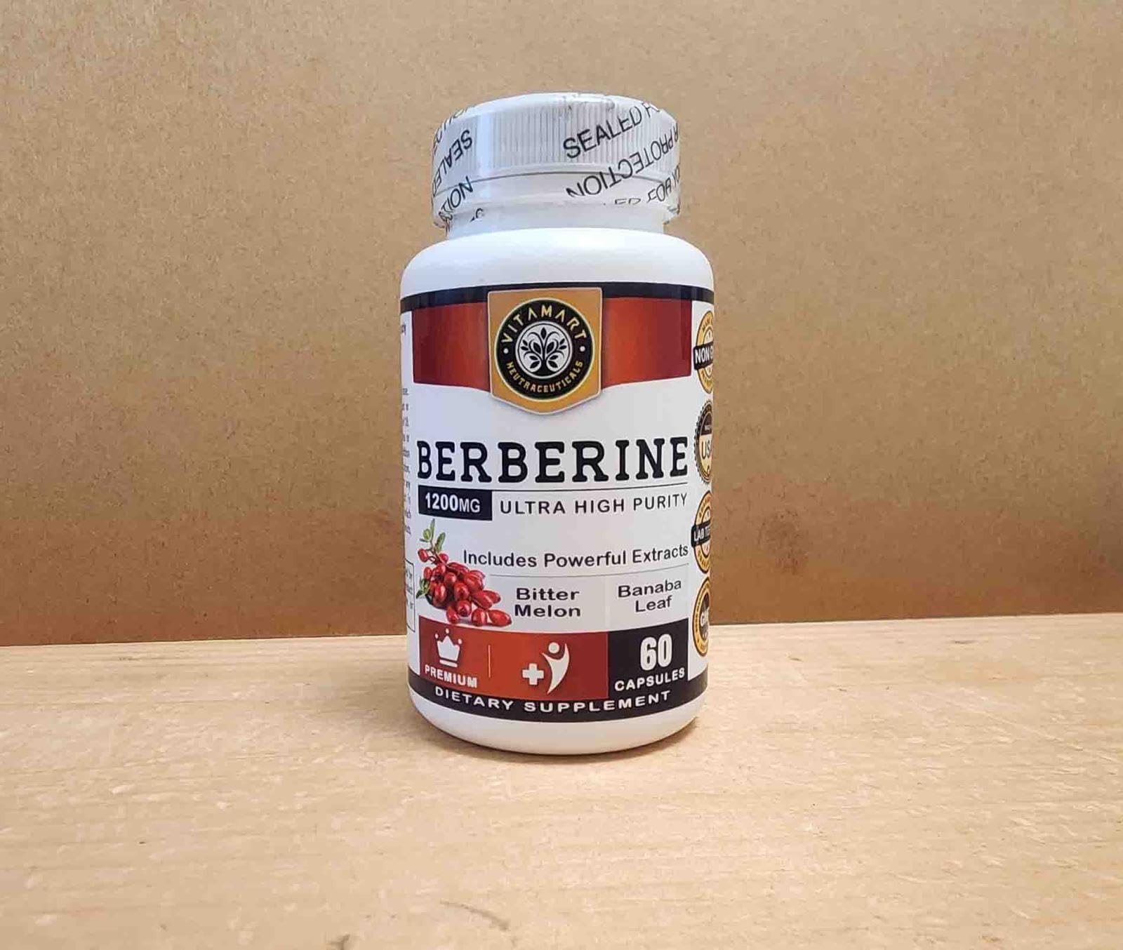 Vitamart Berberine HCL 1200mg Premium, Ultra High Purity, Pure 60 Capsules - Berberine Supplement, Supports Immune System, Berberine Plus Enhanced with Bitter Melon Fruit & Banaba Leaf Extract - Medaid International