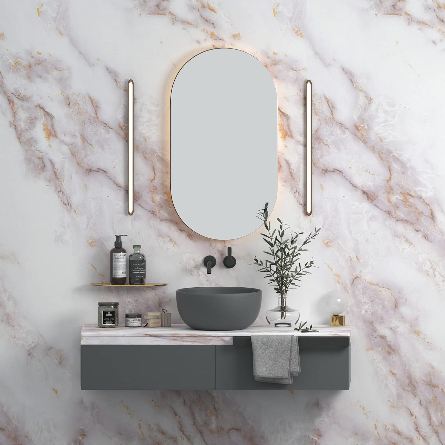 Cohoo Home Marble Contact Paper for Countertops Marble Peel and Stick Wallpaper Removable Self Adhesive Wallpaper Matte Peel and Stick Countertops Kitchen Cabinet Waterproof 23.6inW 118inL White/Gold - Medaid International