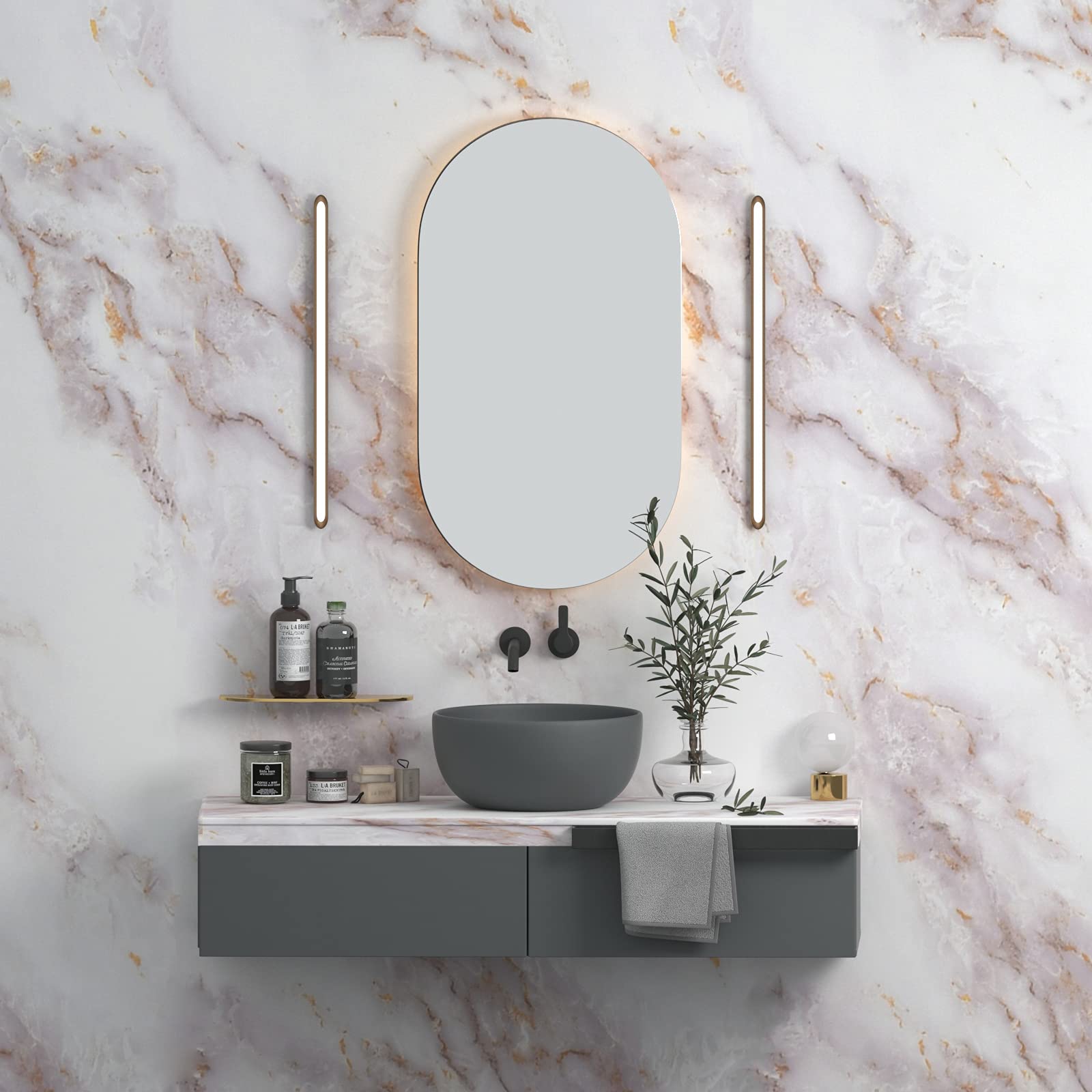 Cohoo Home Marble Contact Paper for Countertops Marble Peel and Stick Wallpaper Removable Self Adhesive Wallpaper Matte Peel and Stick Countertops Kitchen Cabinet Waterproof 23.6inW 118inL White/Gold - Medaid International